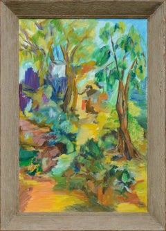 Path Through the Trees - Colorful Abstracted Figurative Vertical Landscape