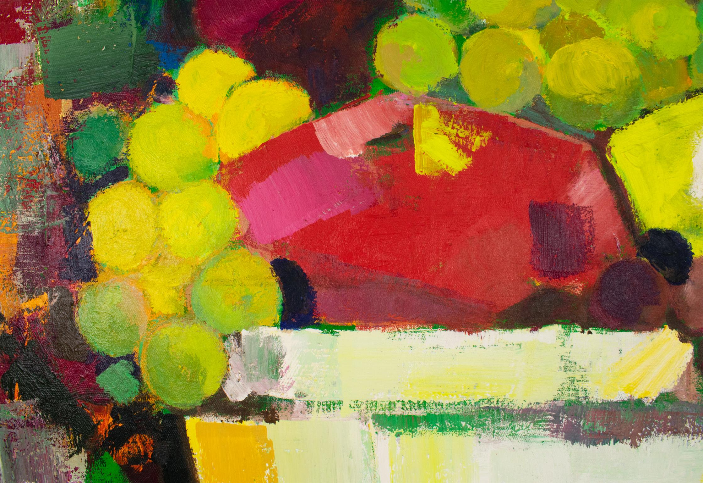 Unknown Colorful Still Life of Bowl with Fruits Oil on Canvas