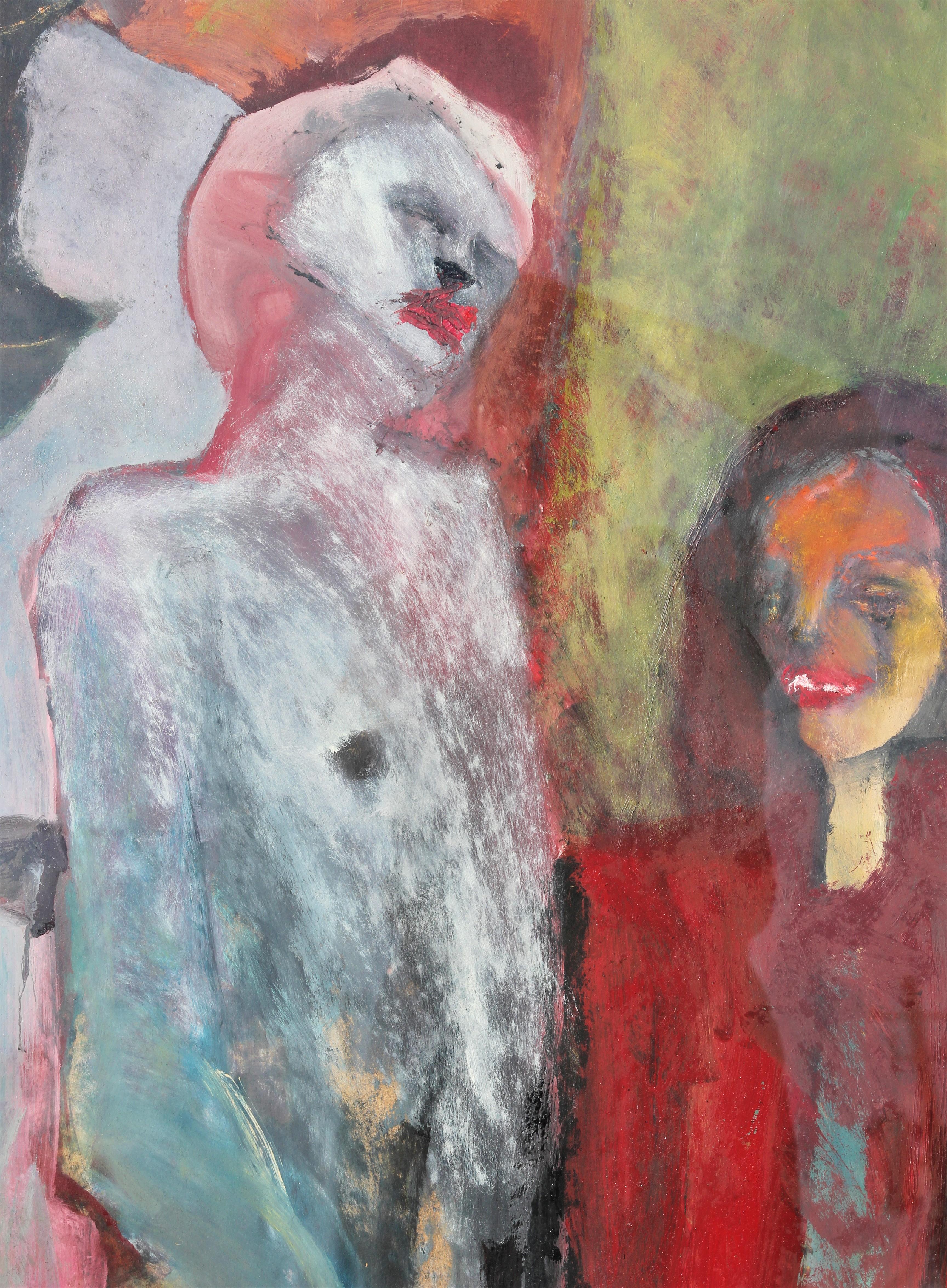 Peinture expressionniste abstraite colorée surréaliste et surréaliste d'un groupe de clowns de Macabre en vente 3