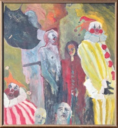 Colorful Surreal Abstract Expressionist Painting of a Macabre Group of Clowns