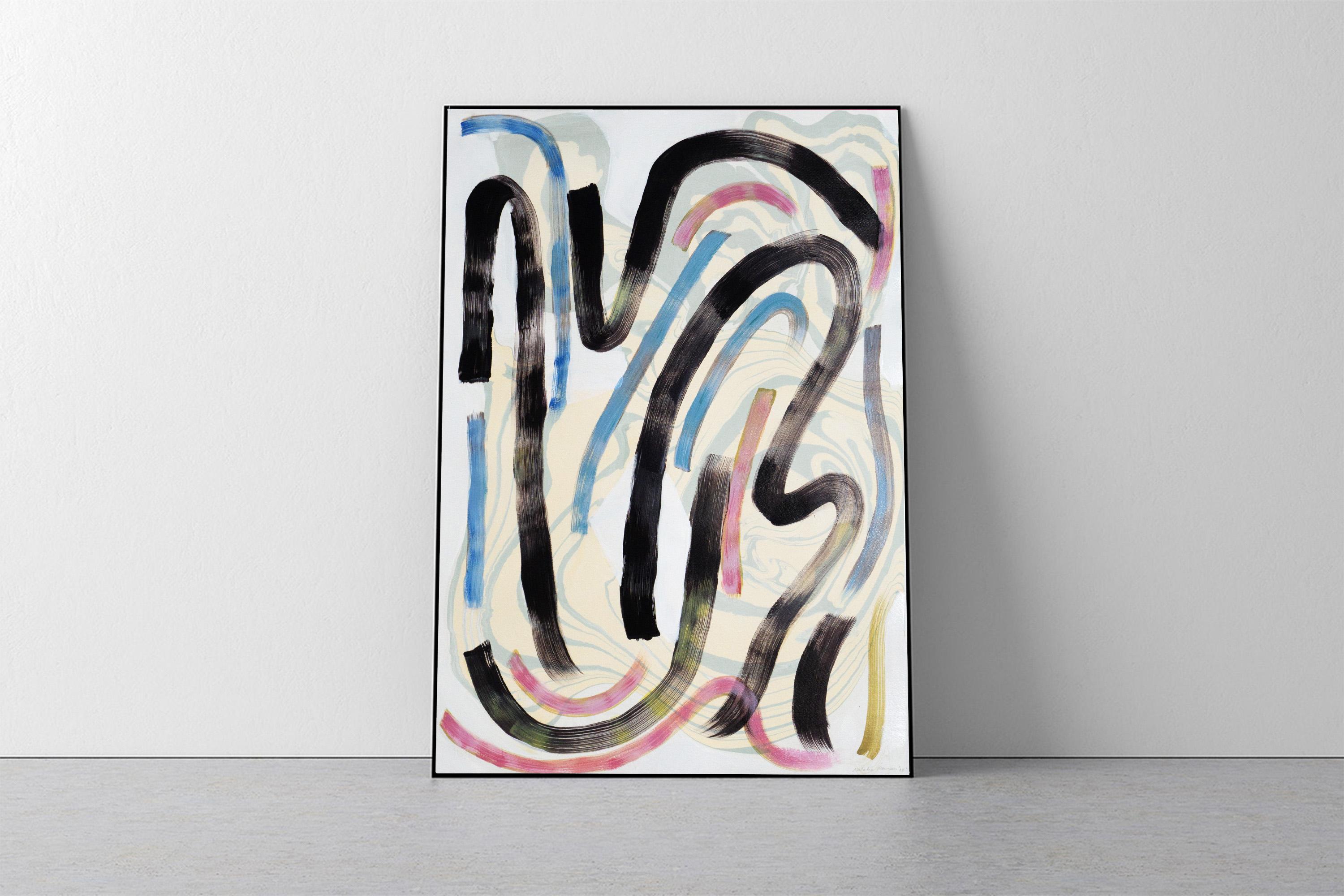 „Colorful Swooshes and Swirls No.1“, 70x50 cm Mixed Media auf Papier, Sumi-Tinte  – Art von Unknown