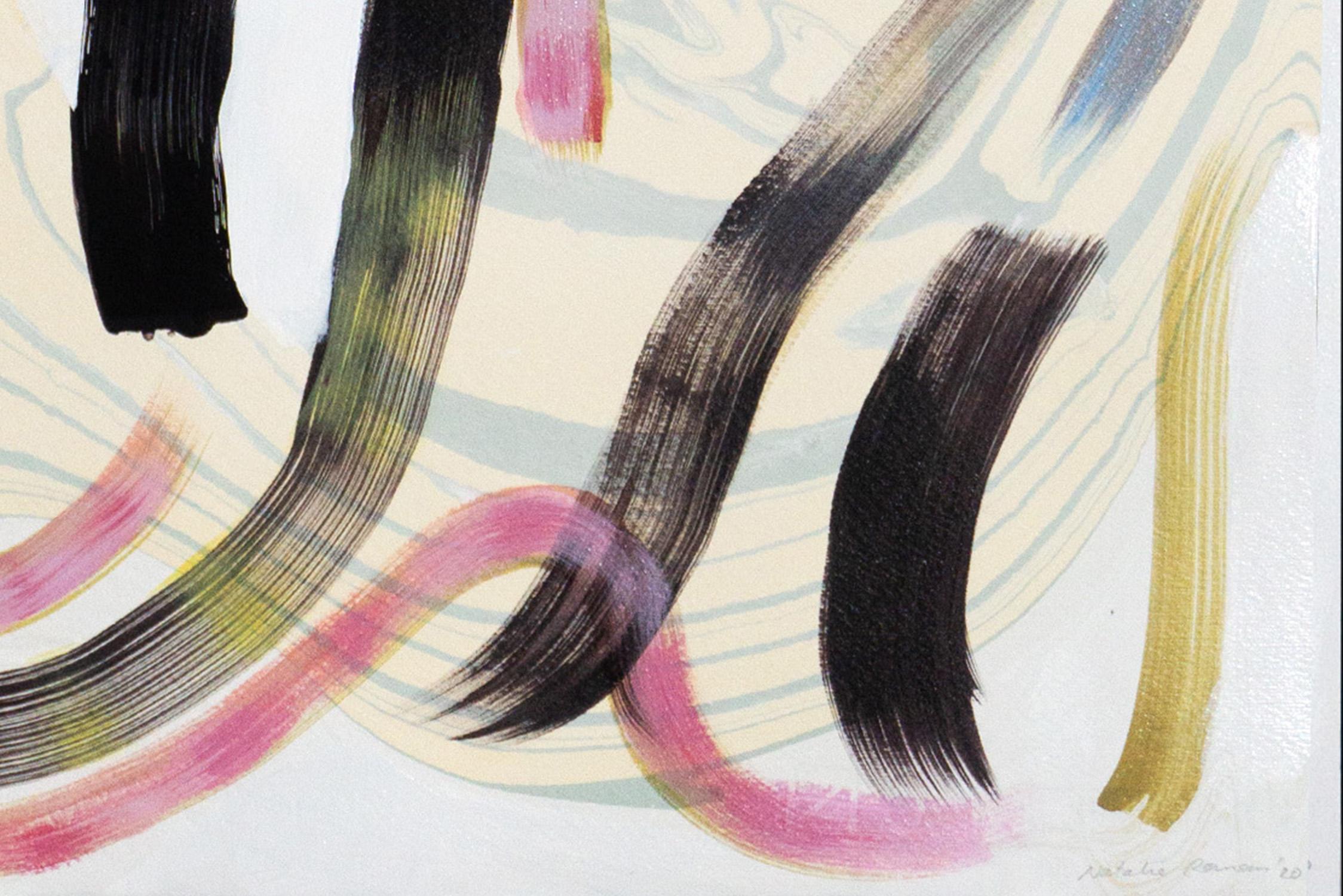 „Colorful Swooshes and Swirls No.1“, 70x50 cm Mixed Media auf Papier, Sumi-Tinte  2