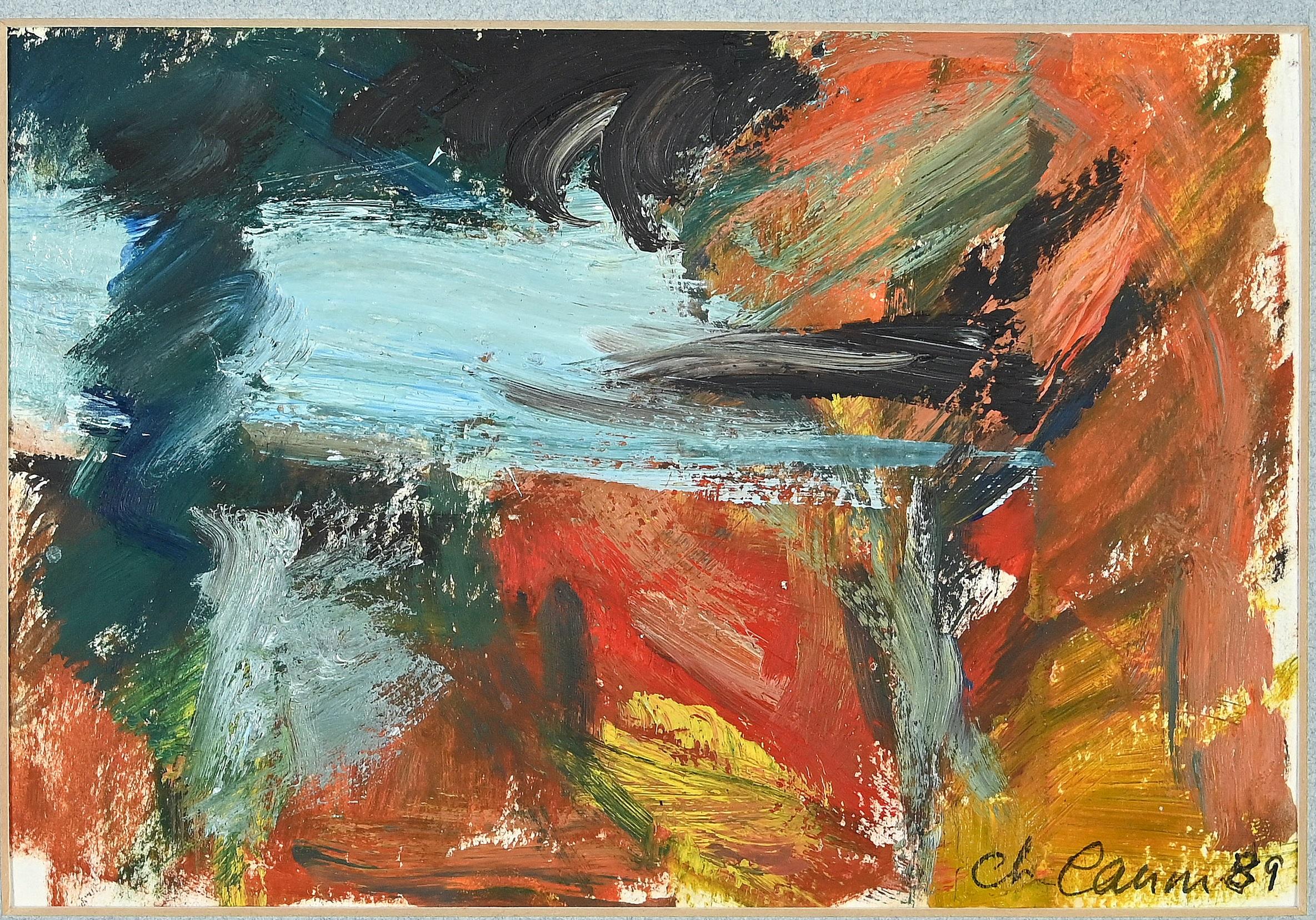 Komposition - Original Ölgemälde auf Karton - 1989 – Painting von Unknown