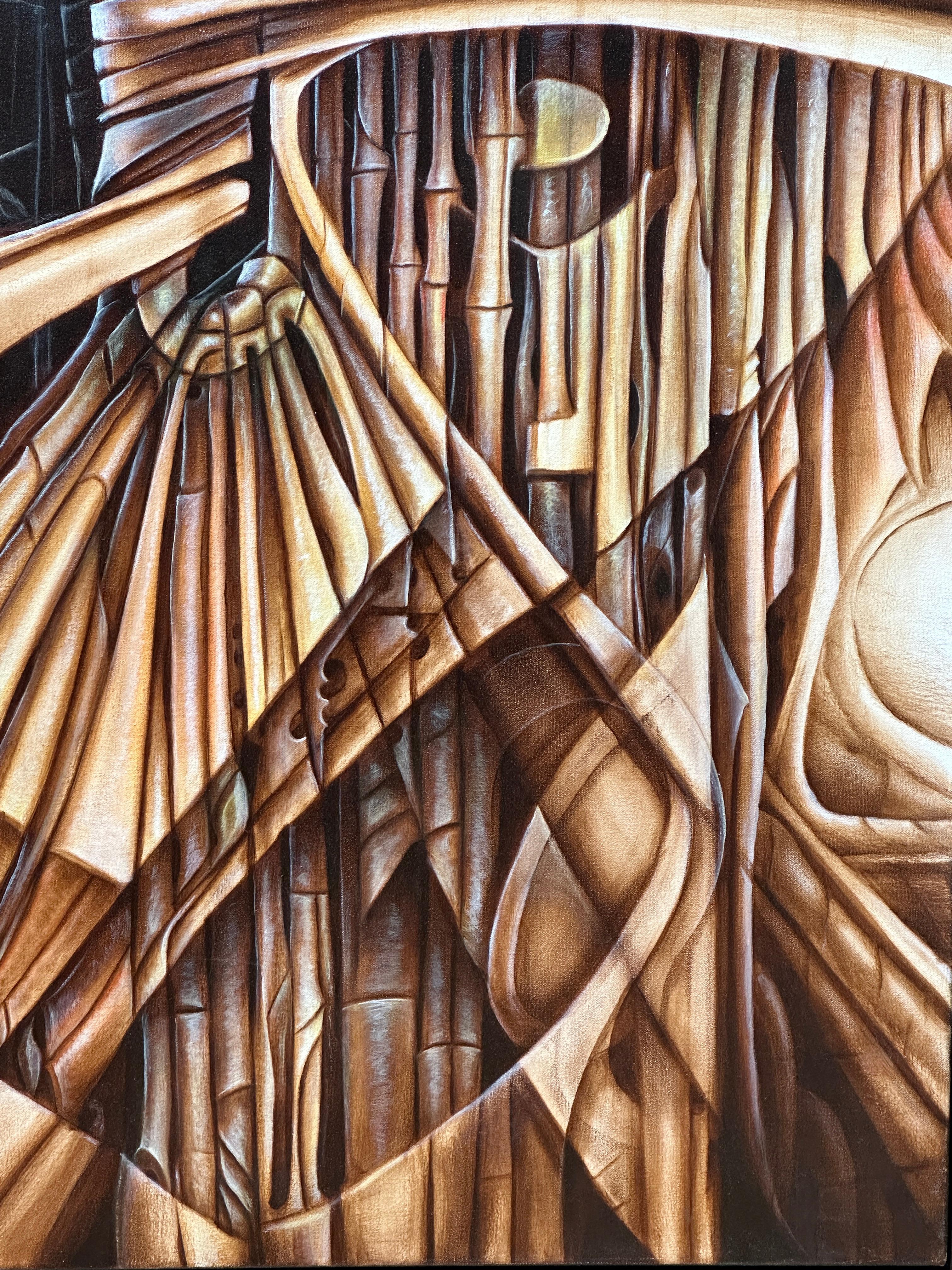 Composition with Bamboos- Acrylic on Canvas Signed Cherubini For Sale 1