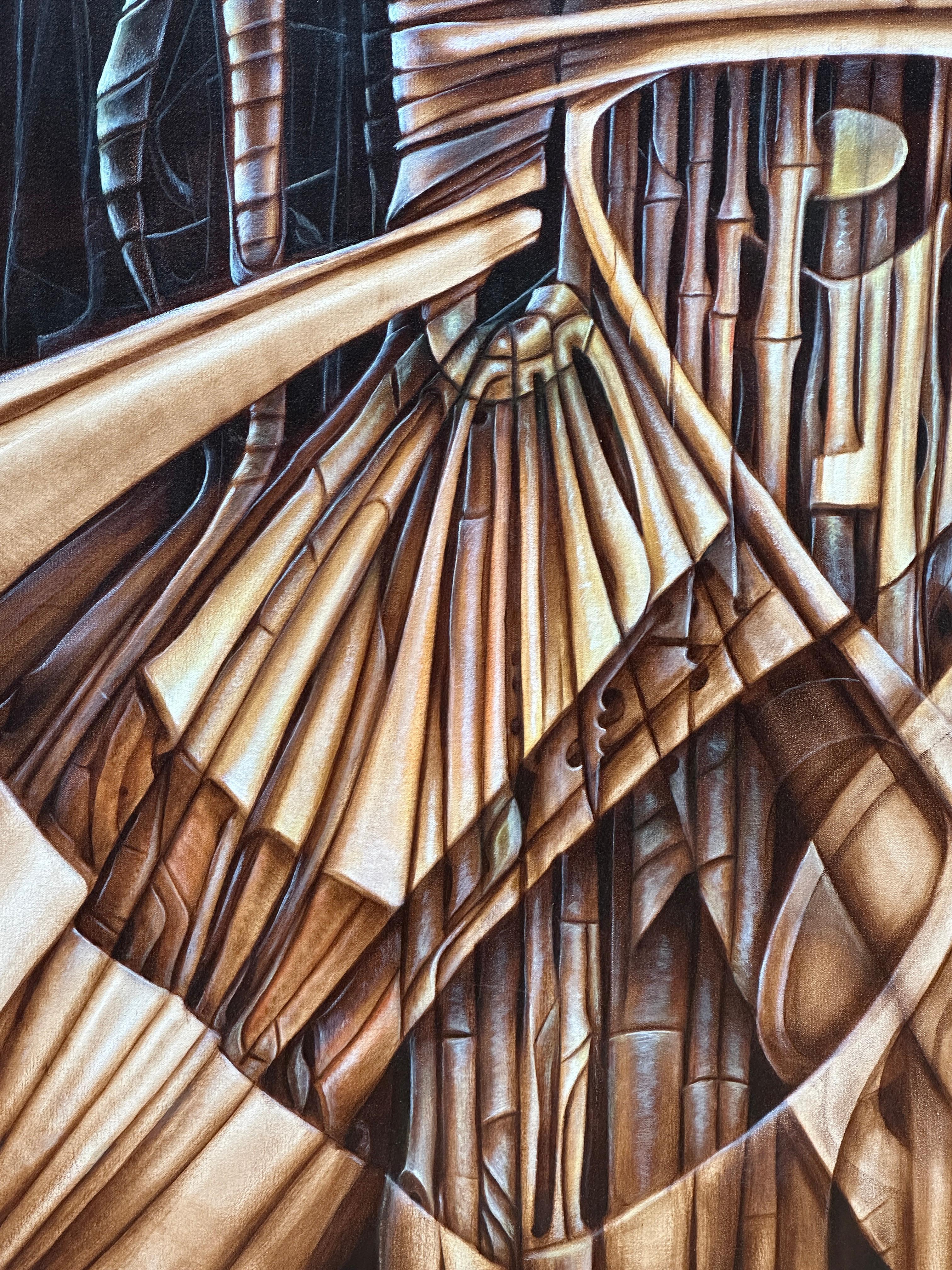 Composition with Bamboos- Acrylic on Canvas Signed Cherubini For Sale 2