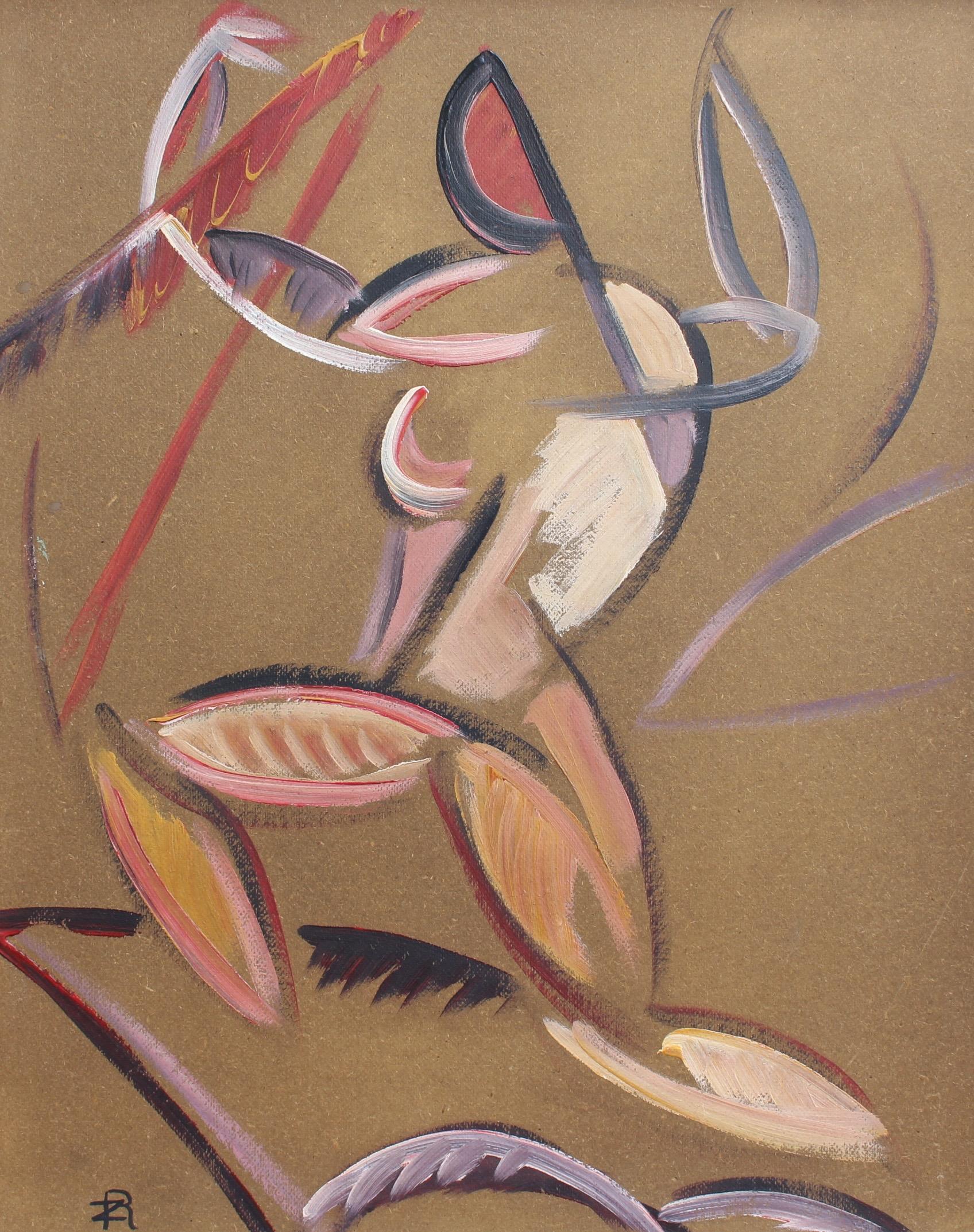 Unknown Abstract Painting - 'Composition with Triumphant Figure', Mid-Century Modern Abstract Art, Berlin