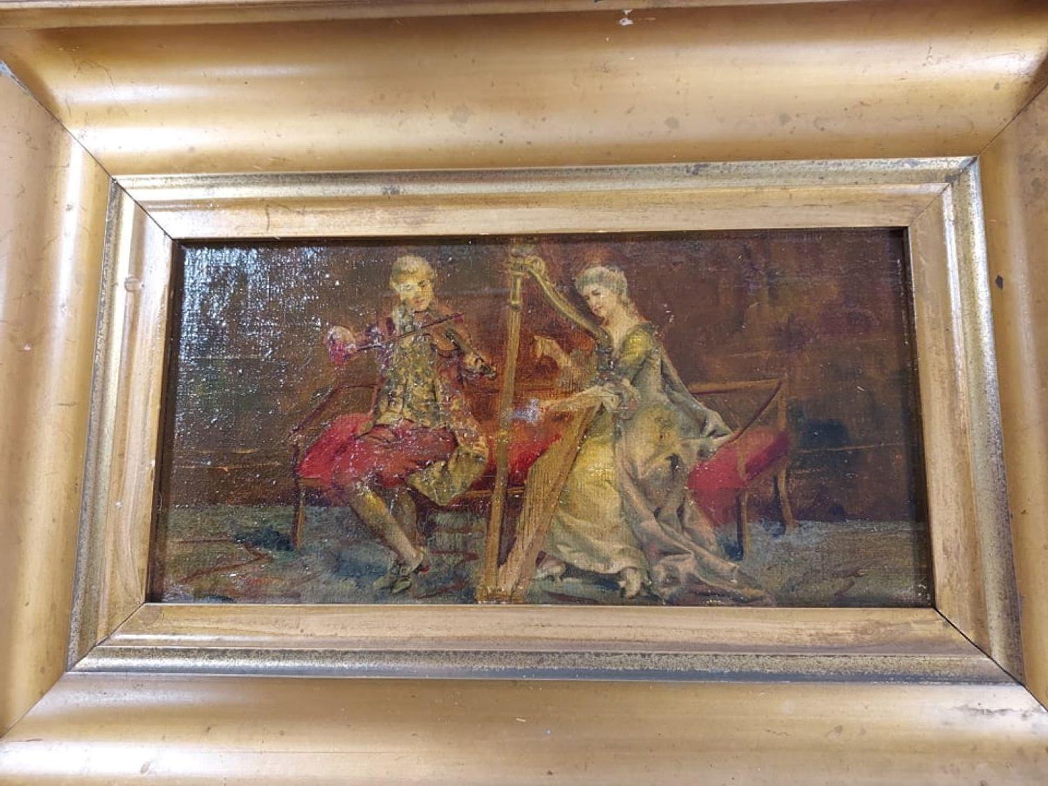 Concert with Harp - French School Painting by Unknown