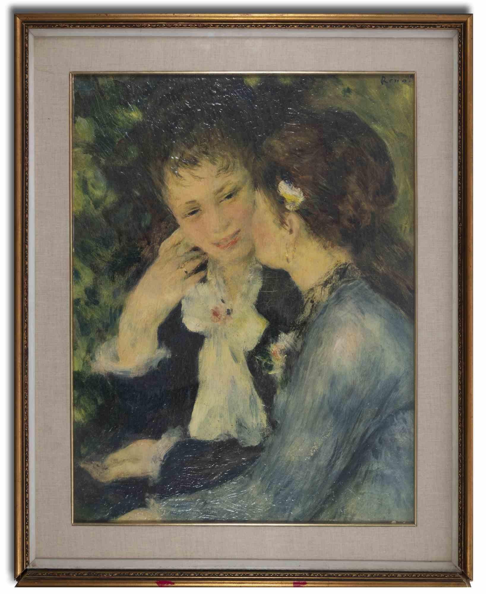 Unknown Figurative Painting – Confidences – Gemälde nach Pierre Auguste Renoir. - Mitte des 20. Jahrhunderts