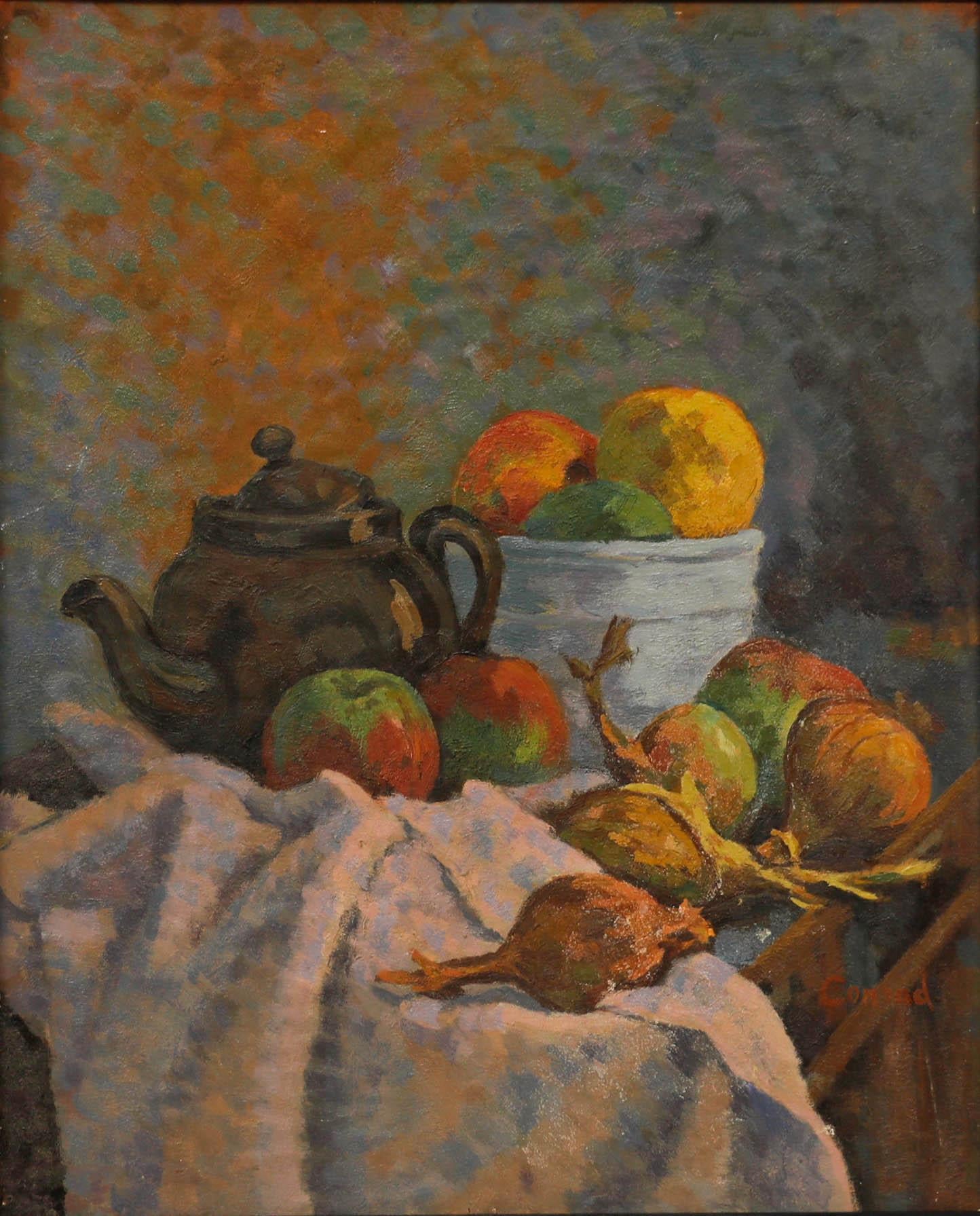 Conrad Schierenberg (1937-2022)  - 20e siècle, huile, théière et oignons - Painting de Unknown