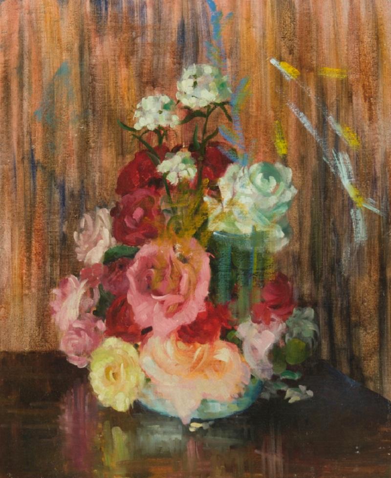 Constance Nash (1921-2015) - Large 20th Century Oil, Still Life of Roses - Brown Still-Life Painting by Unknown