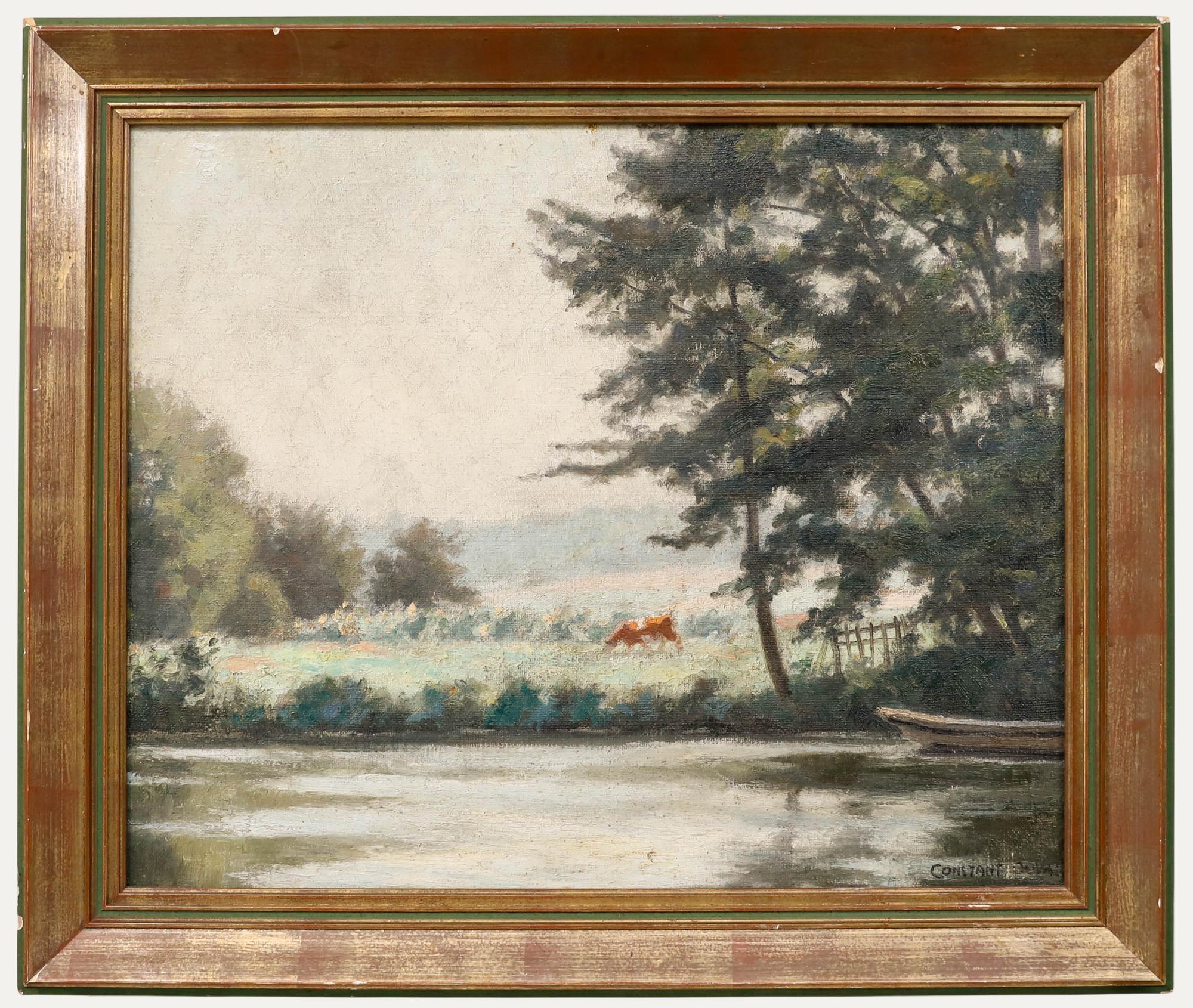 Unknown Landscape Painting - Constant Léon Duval (1877–1956) - Early 20th Century Oil, Over the Lake