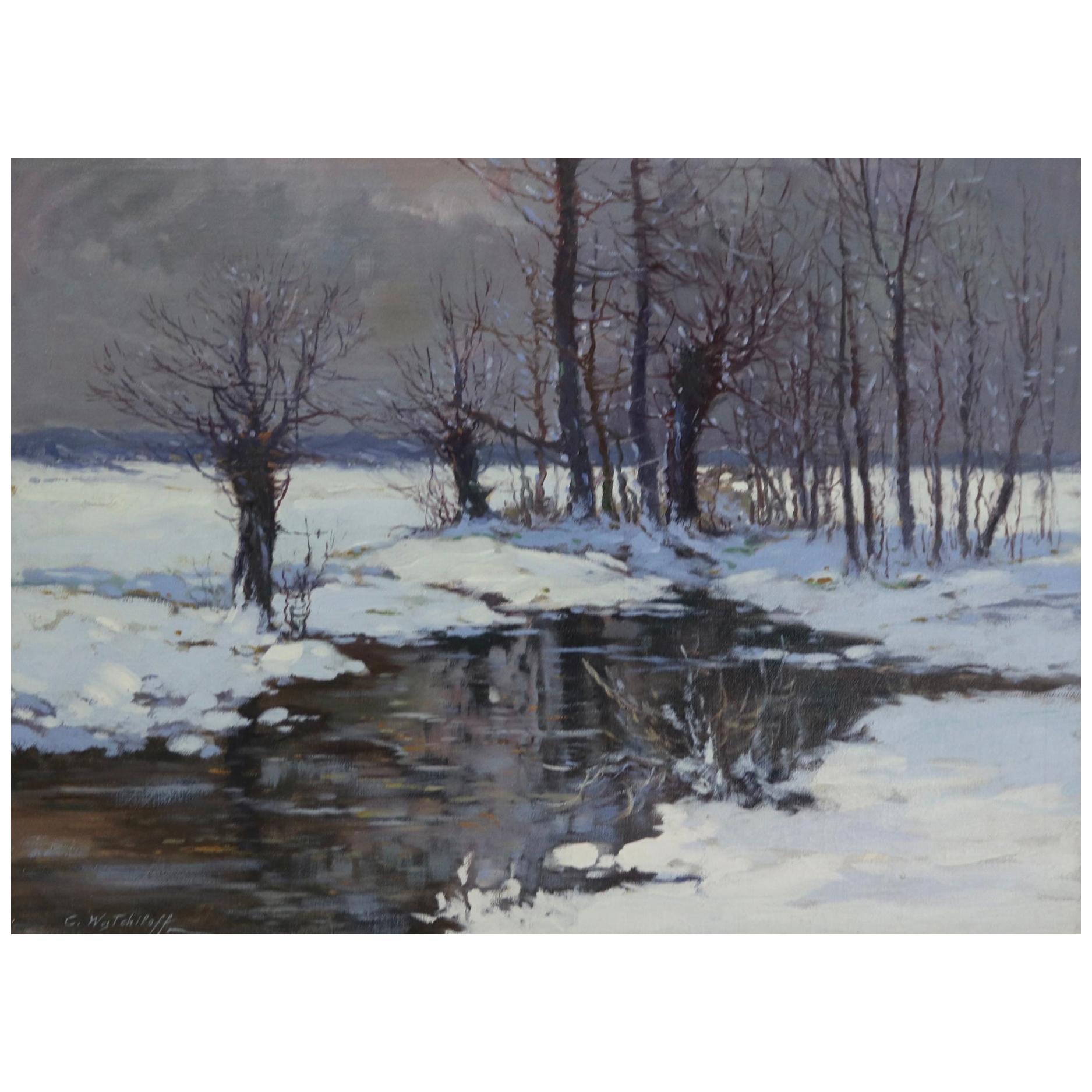 Unknown Landscape Painting - Constantin Alexandrovitch Westchiloff “Moonlit Meadows In The Snow”