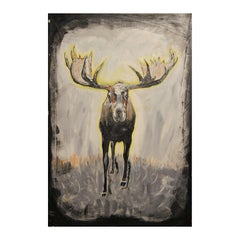 Contemporary Abstract Black and Yellow Figurative Moose Animal Painting