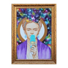 Contemporary Abstract Jewel Tone Frida Kahlo Ice Cream Portrait Signed Thornton