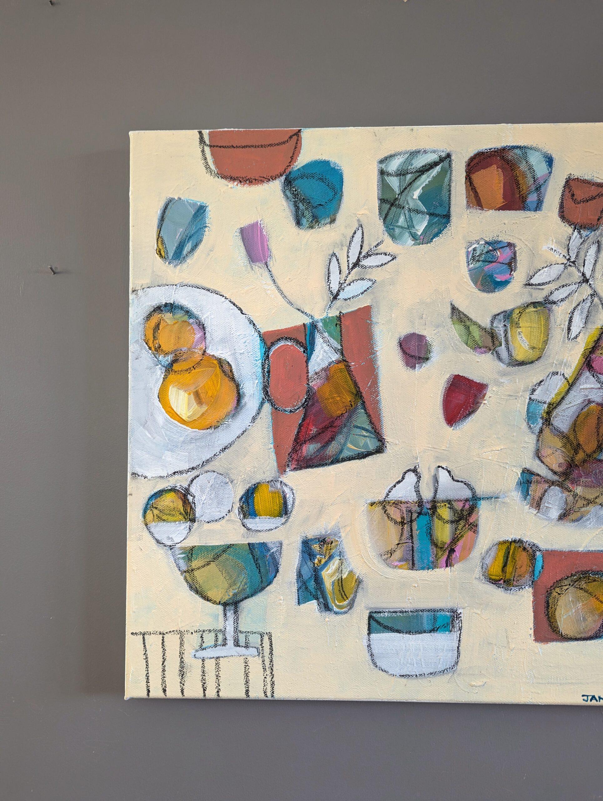 Naturaleza muerta abstracta contemporánea Pintura al óleo y acrílico - La fiesta en venta 1