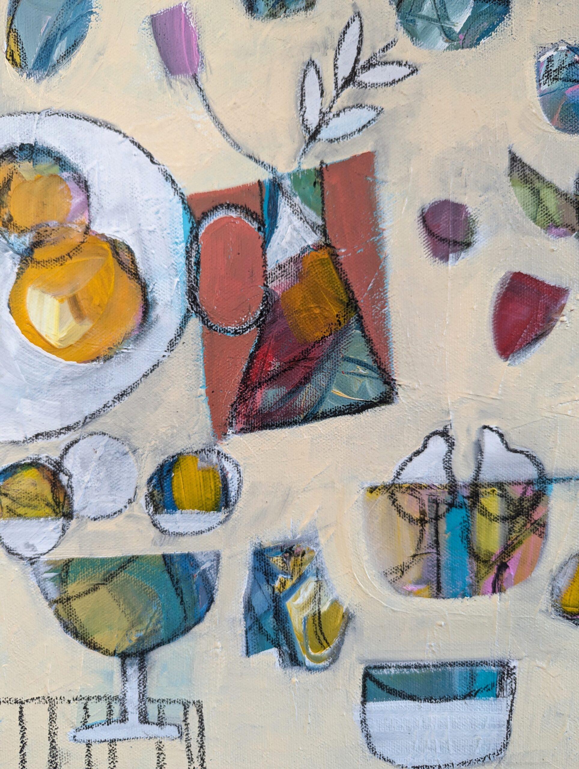 Naturaleza muerta abstracta contemporánea Pintura al óleo y acrílico - La fiesta en venta 2