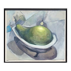 Contemporary Abstract Surrealist Painting of a Green Pear in a Bathtub