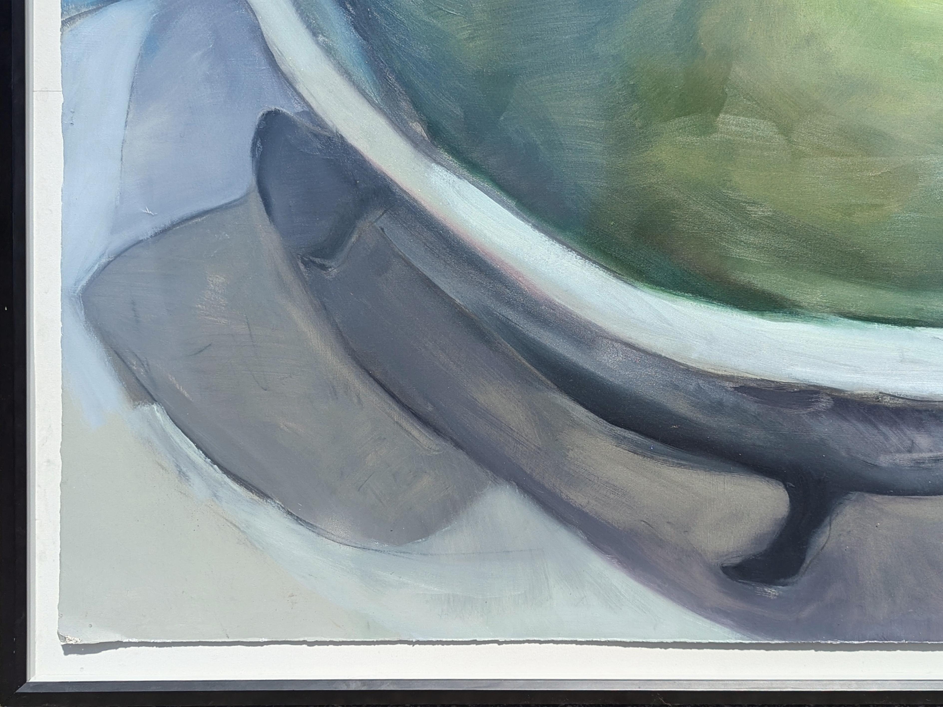 Contemporary Abstract Surrealist Painting of a Green Pear in a Bathtub For Sale 3