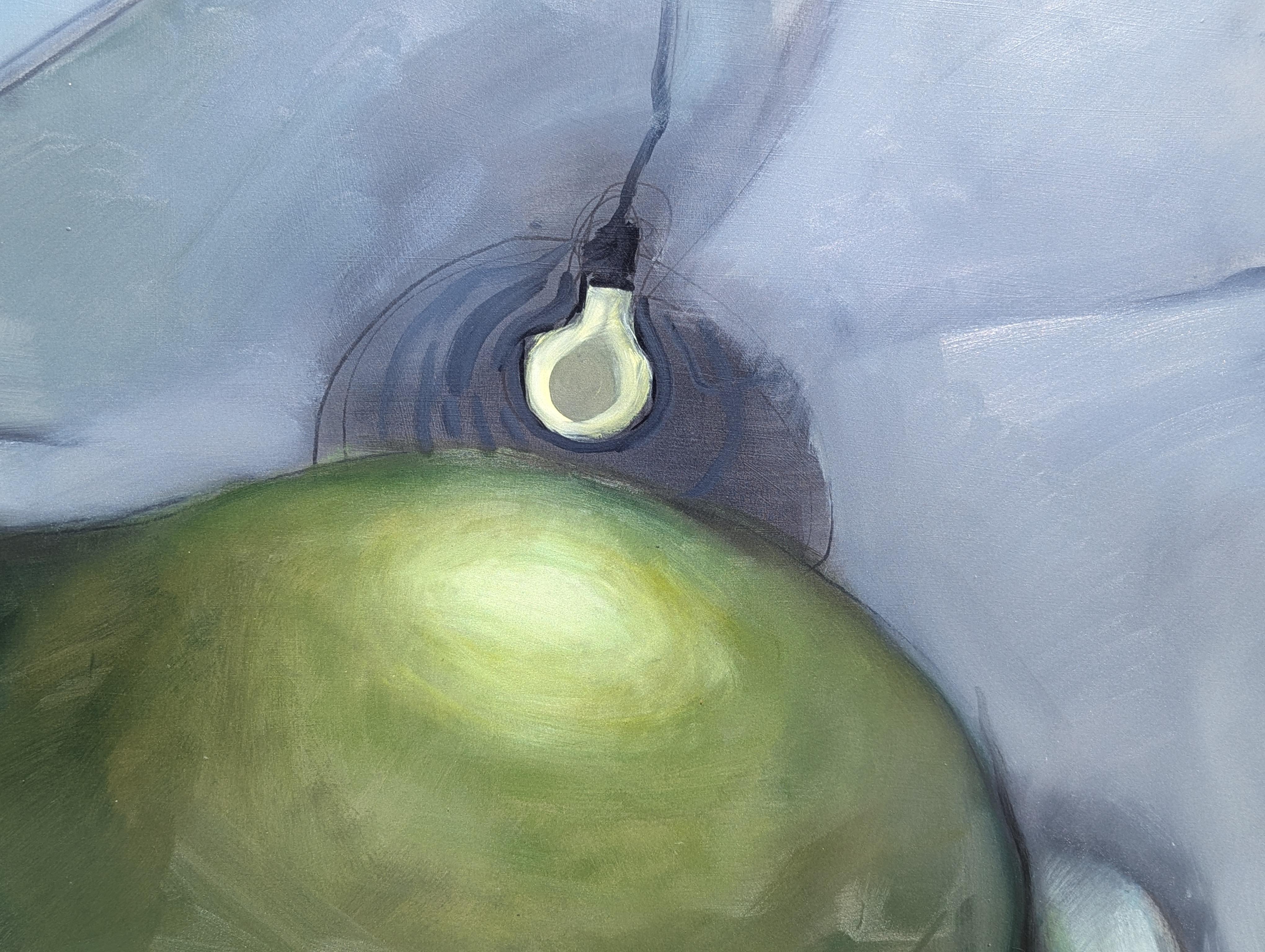 Contemporary Abstract Surrealist Painting of a Green Pear in a Bathtub For Sale 5