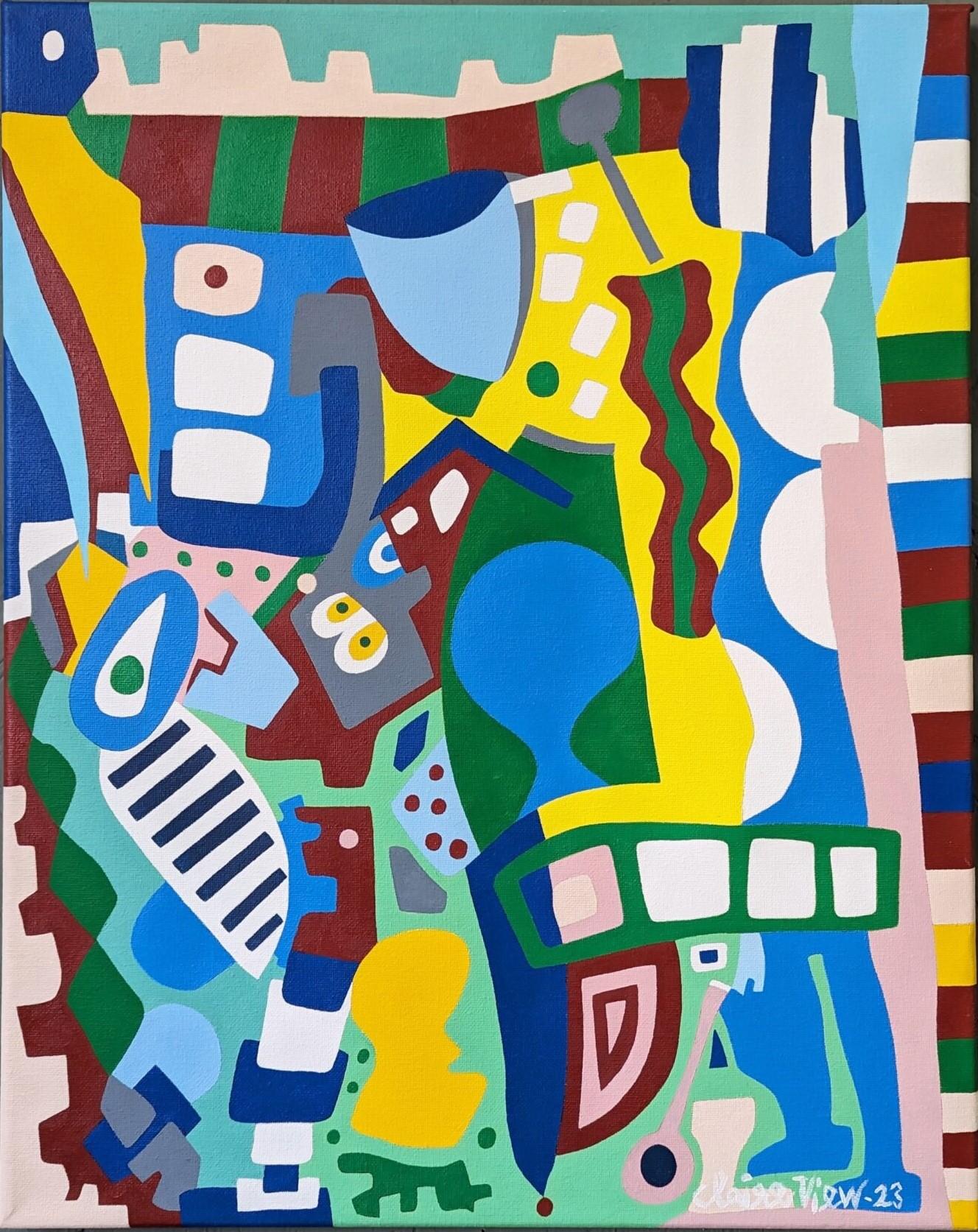Abstract Painting Unknown - Tableau abstrait contemporain non encadré - Tigre bleu, 2023