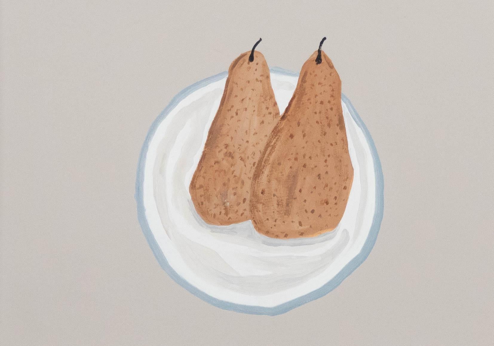 Contemporary Acrylic - Pears on a Plate - Painting by Unknown