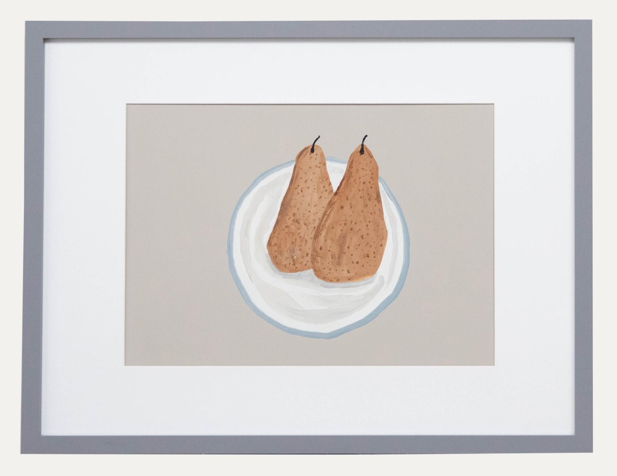 Unknown Still-Life Painting - Contemporary Acrylic - Pears on a Plate