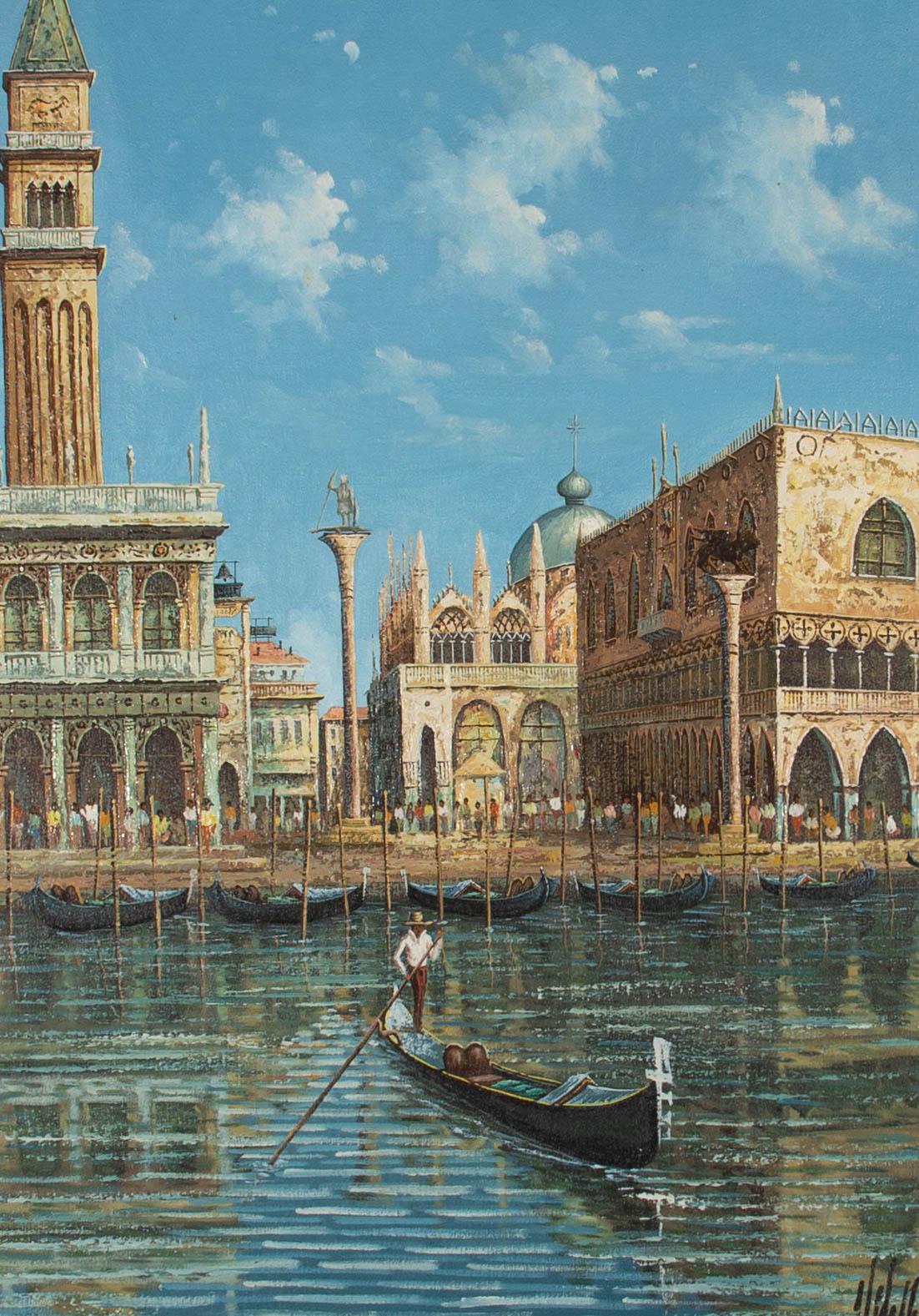 Unknown Landscape Painting - Contemporary Acrylic - Venetian Scene with Gondola