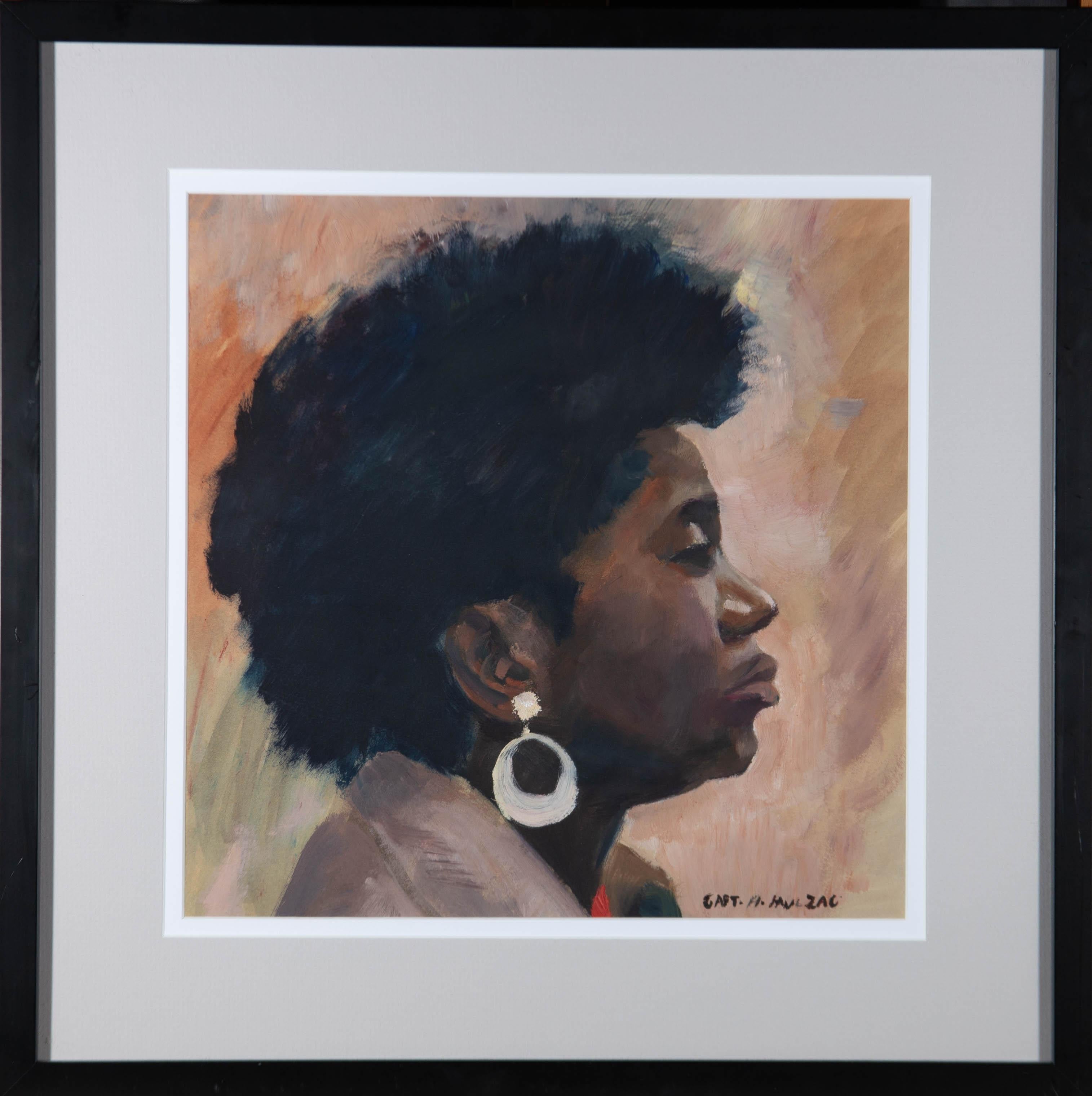 Unknown Portrait Painting - Contemporary Acrylic - Woman in Profile