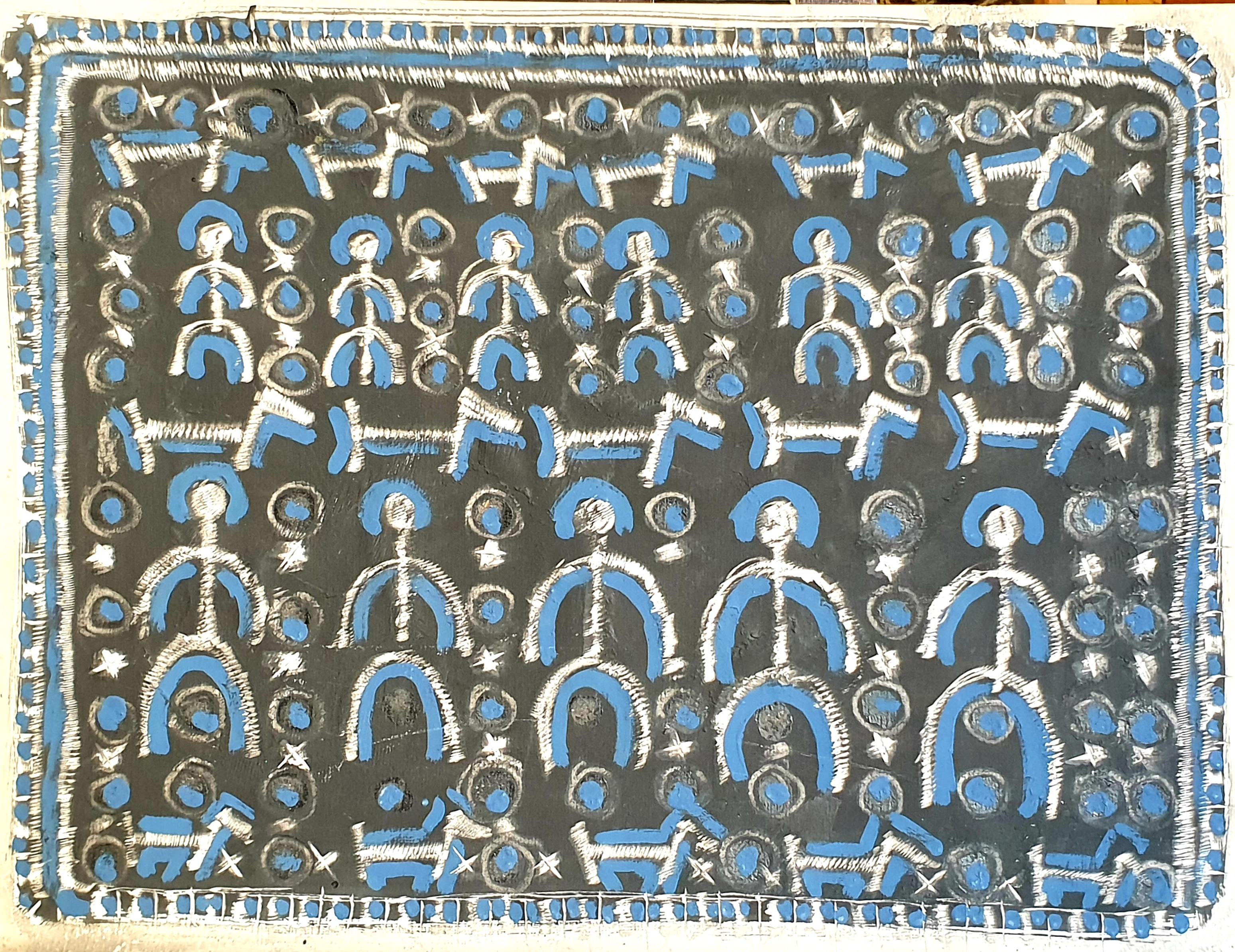 Abstract Painting de Unknown - Acrílico sobre papel abstracto contemporáneo de inspiración africana.