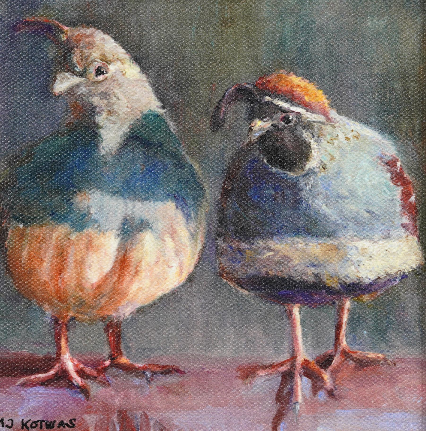 Nature morte à la caille signée AM Contemporary American Modernist Quail Bird - Noir Animal Painting par Unknown