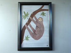 Contemporary British Naïve Style Animal Oil Painting by Matt Rix - Sloth