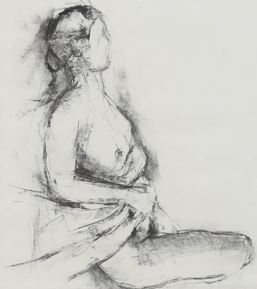 Zeitgenössische Kohlezeichnung - Liegende Aktstudie – Painting von Unknown