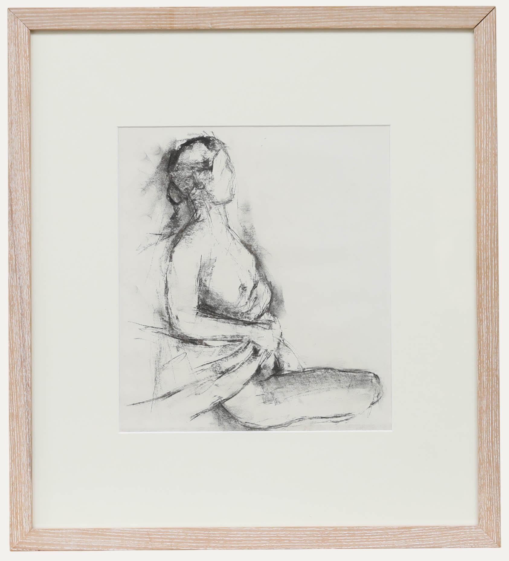 Unknown Nude Painting – Zeitgenössische Kohlezeichnung - Liegende Aktstudie