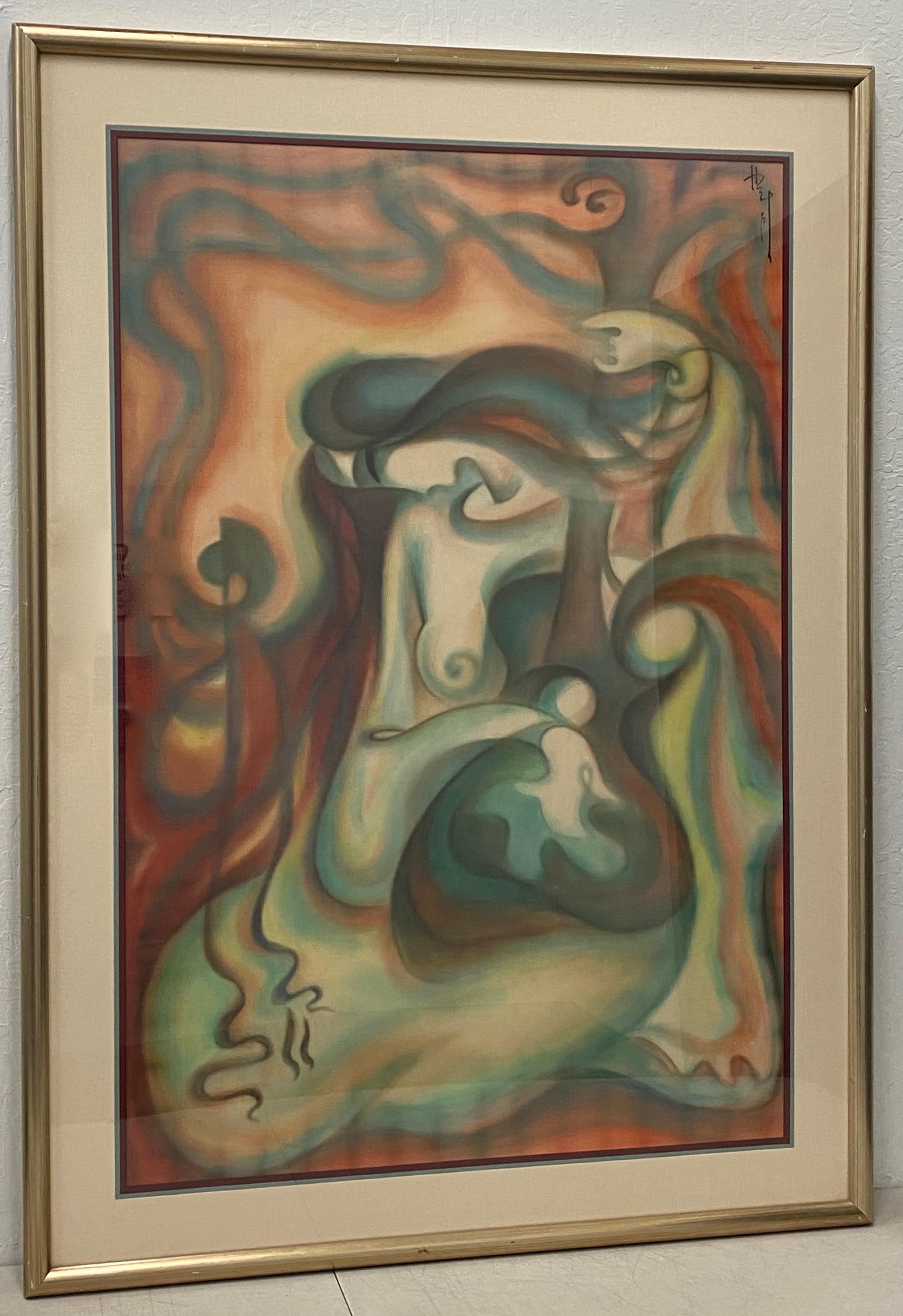 Unknown Figurative Painting - Contemporary Figural Abstract Nude Oil Painting C.1990s