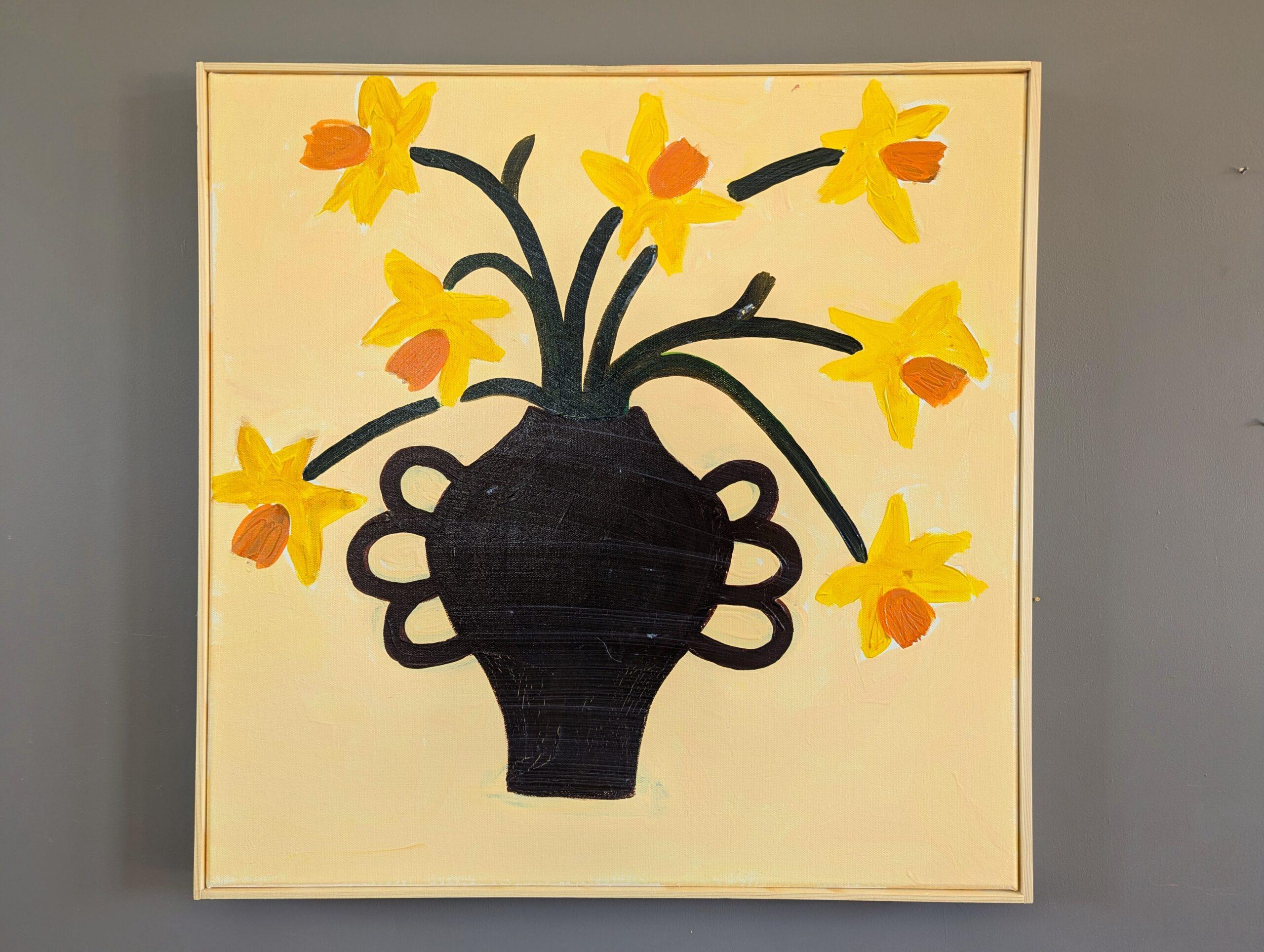 Naturaleza muerta floral contemporánea Pintura acrílica - Narcisos dorados - Painting de Unknown