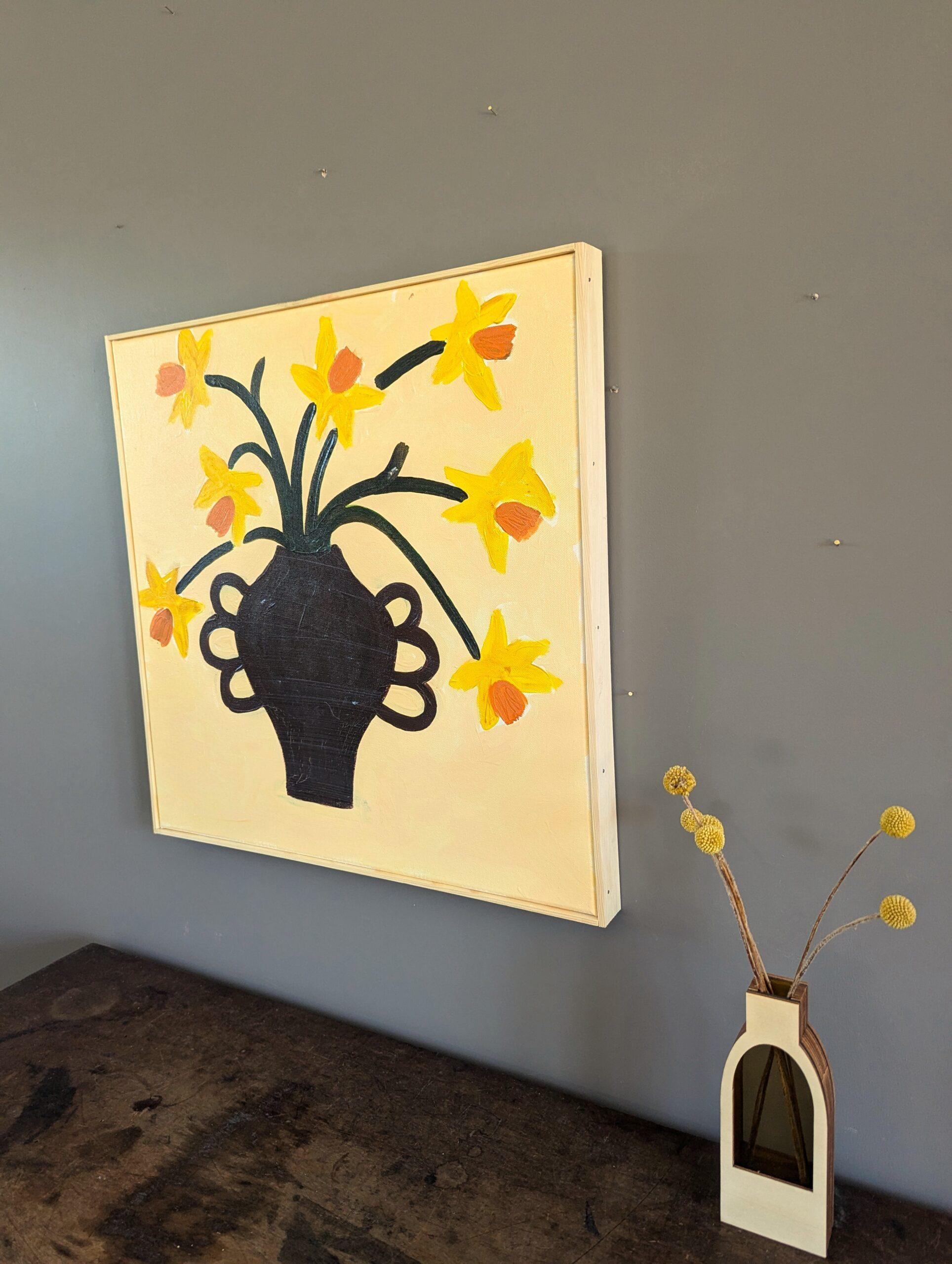Naturaleza muerta floral contemporánea Pintura acrílica - Narcisos dorados 1
