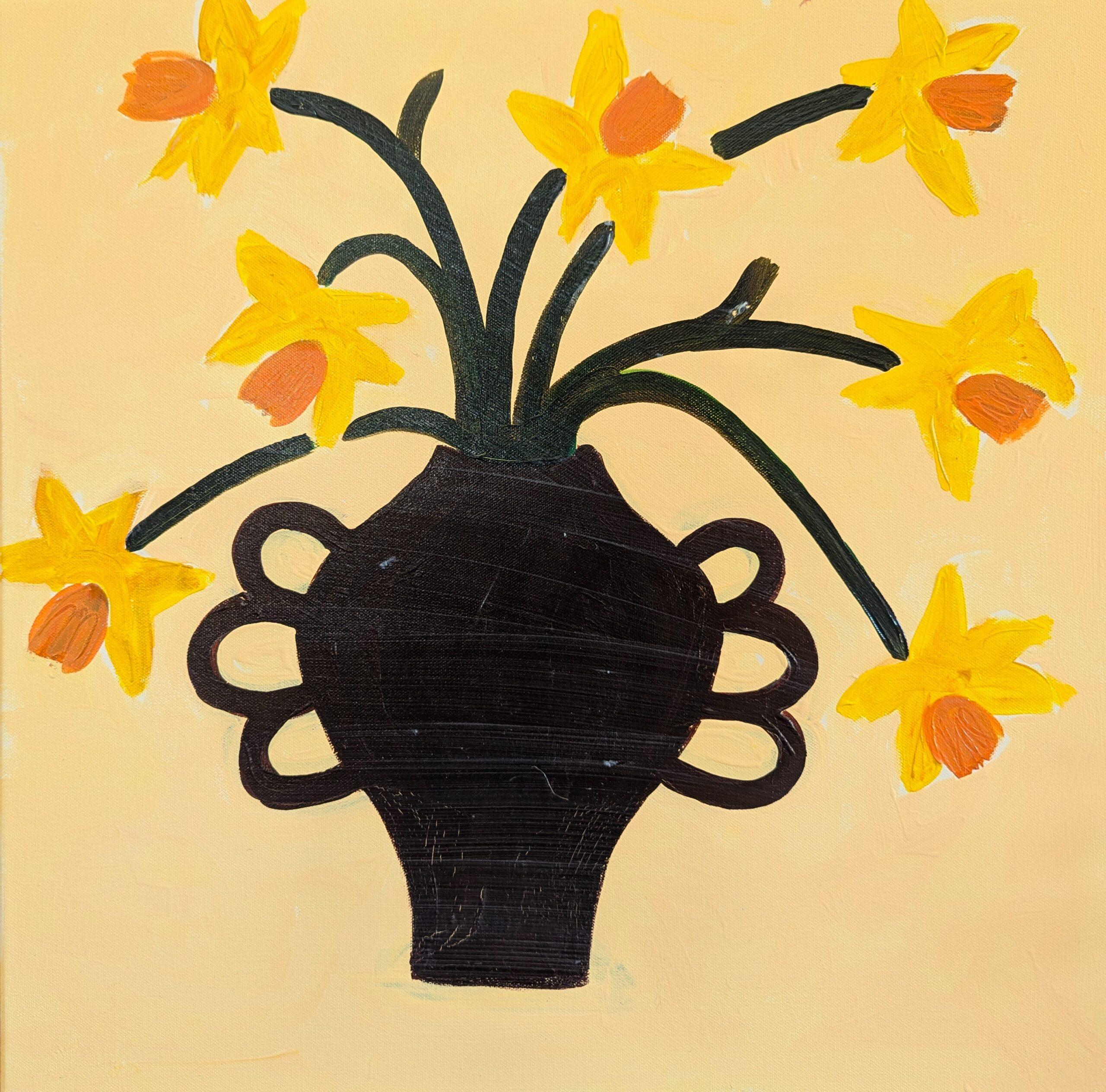 Naturaleza muerta floral contemporánea Pintura acrílica - Narcisos dorados 3