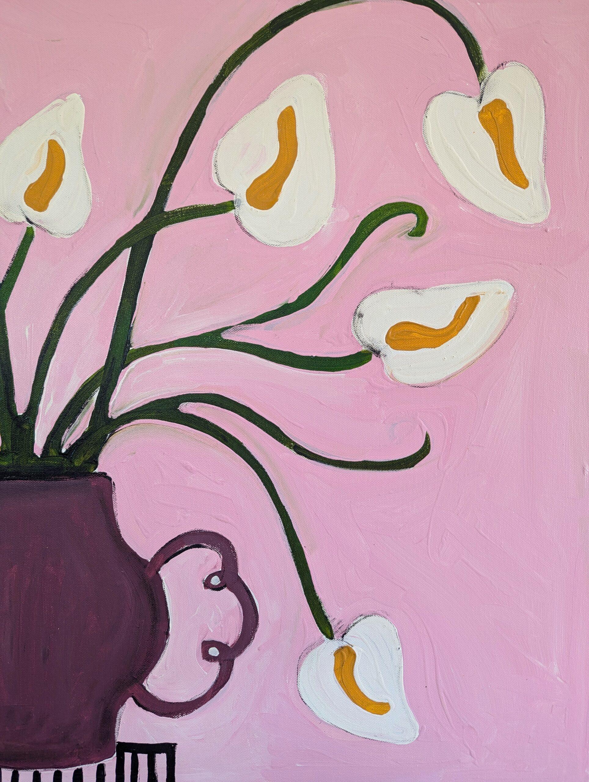 Bodegón floral contemporáneo Pintura acrílica - Lirios sobre rosa 5