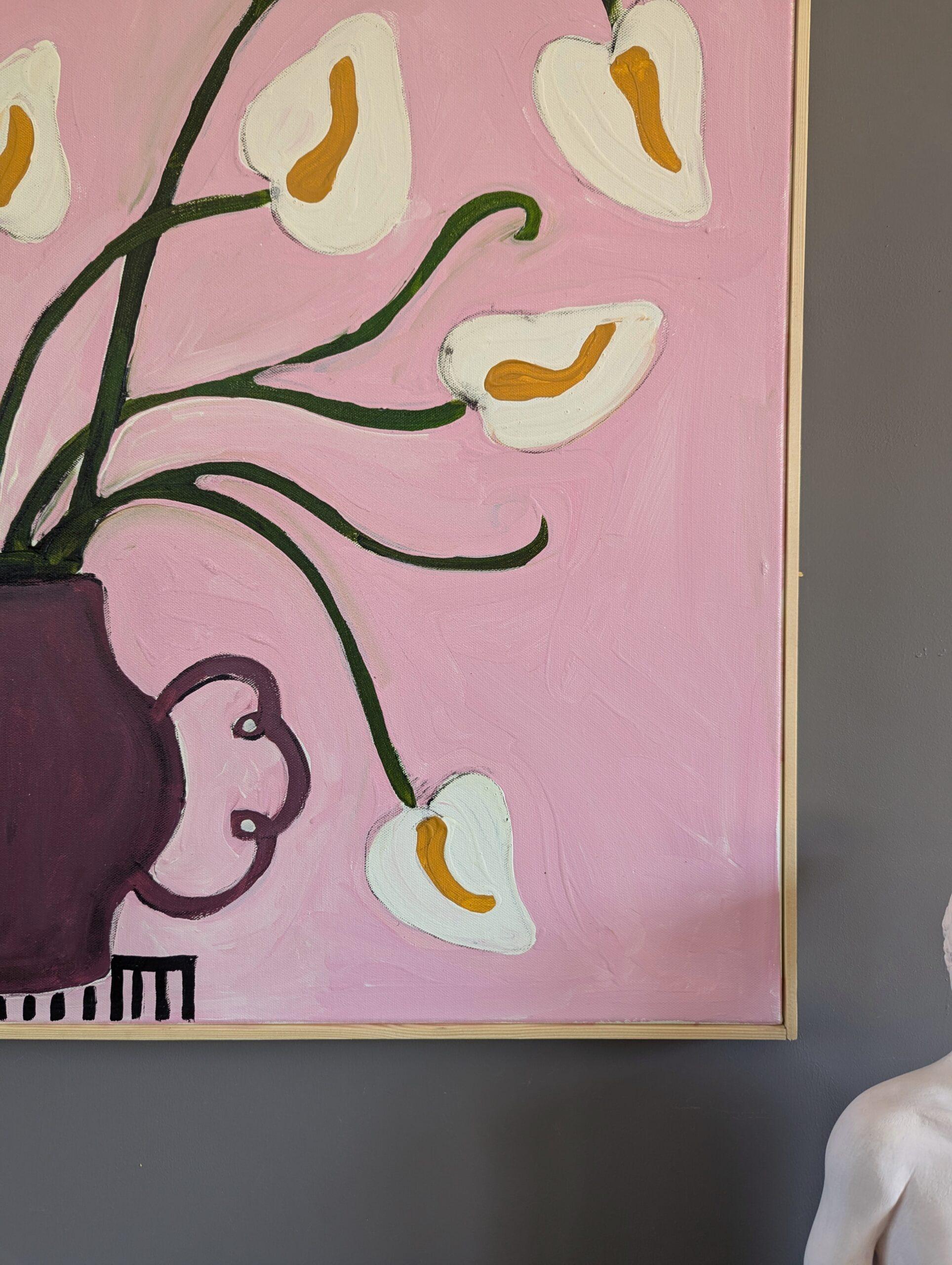 Bodegón floral contemporáneo Pintura acrílica - Lirios sobre rosa 2