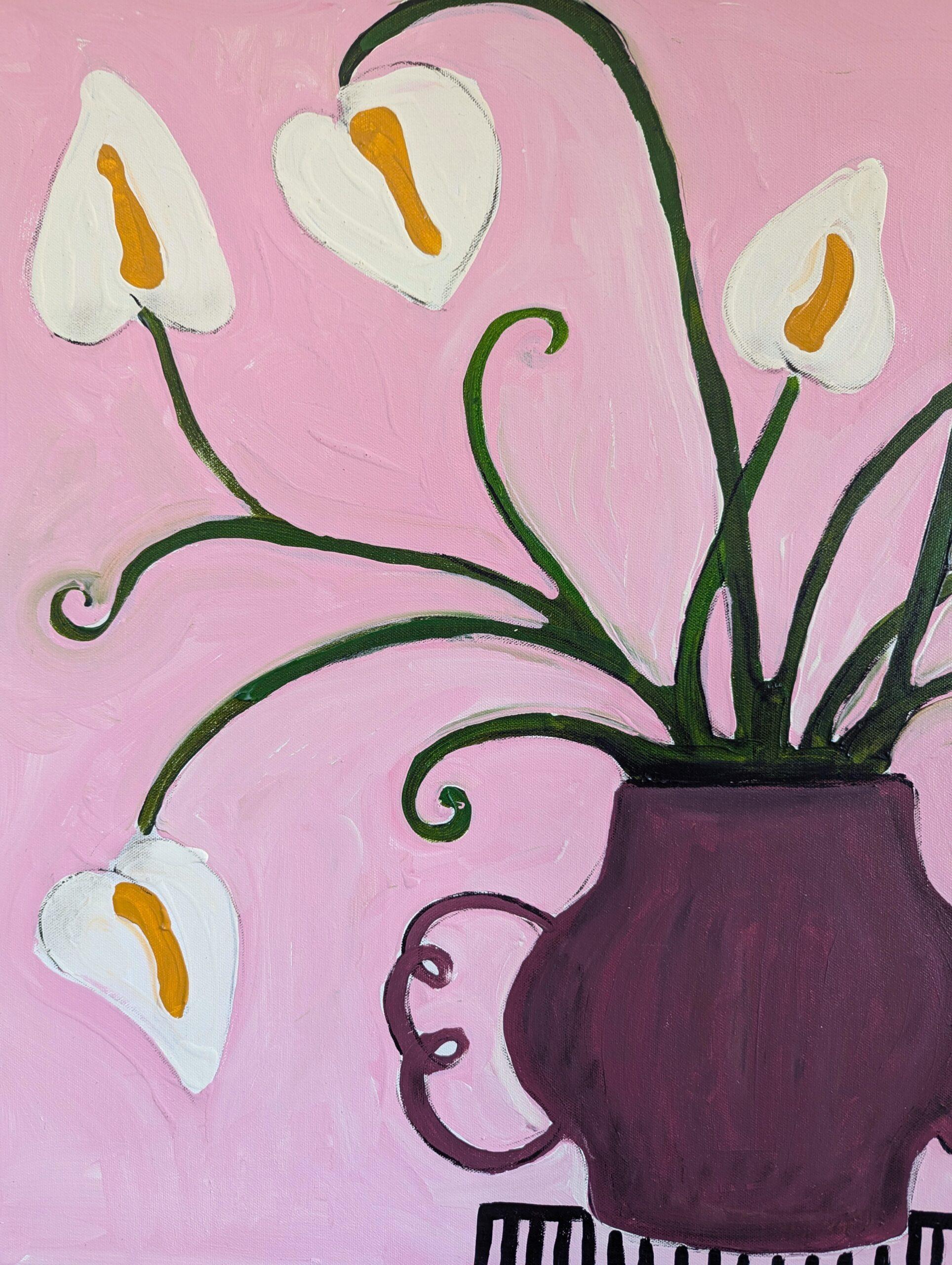Bodegón floral contemporáneo Pintura acrílica - Lirios sobre rosa 4