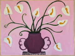 Bodegón floral contemporáneo Pintura acrílica - Lirios sobre rosa
