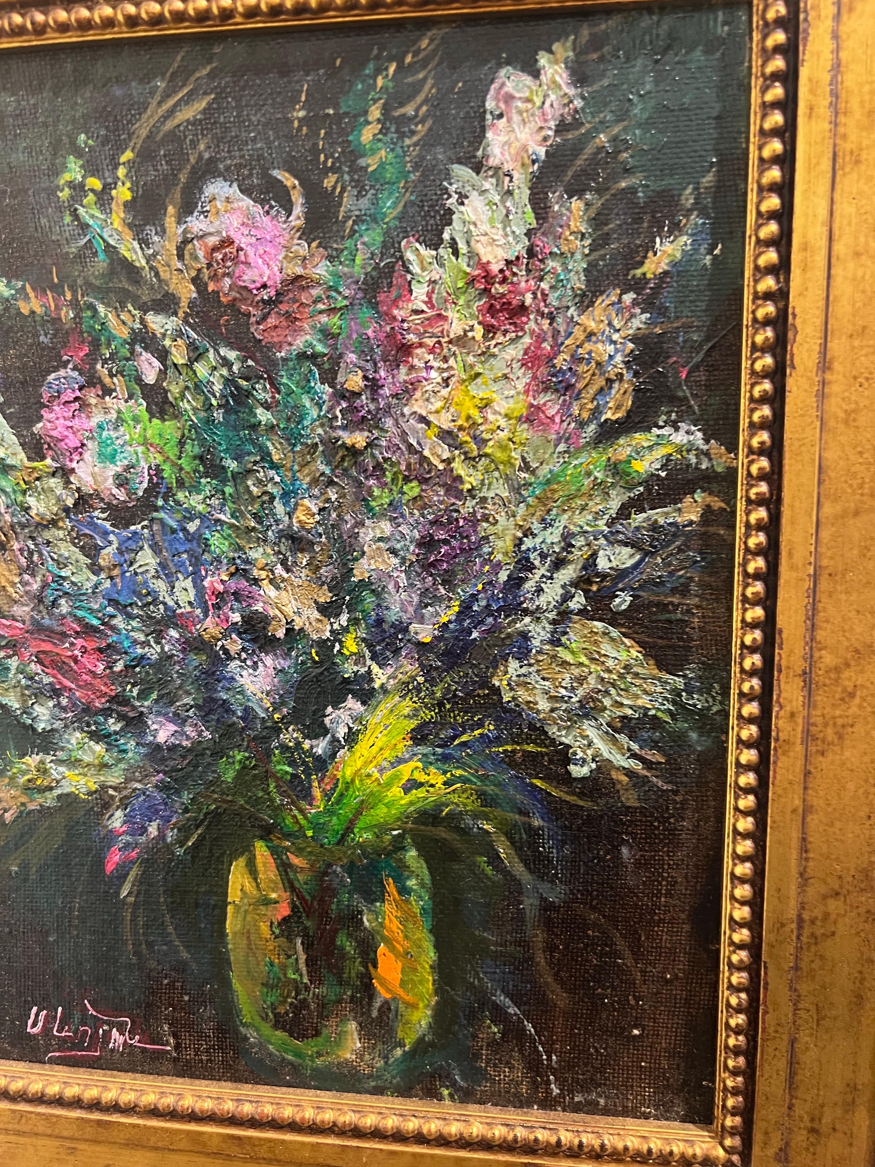 Contemporary flower bouquet on canvas. - Painting by Unknown