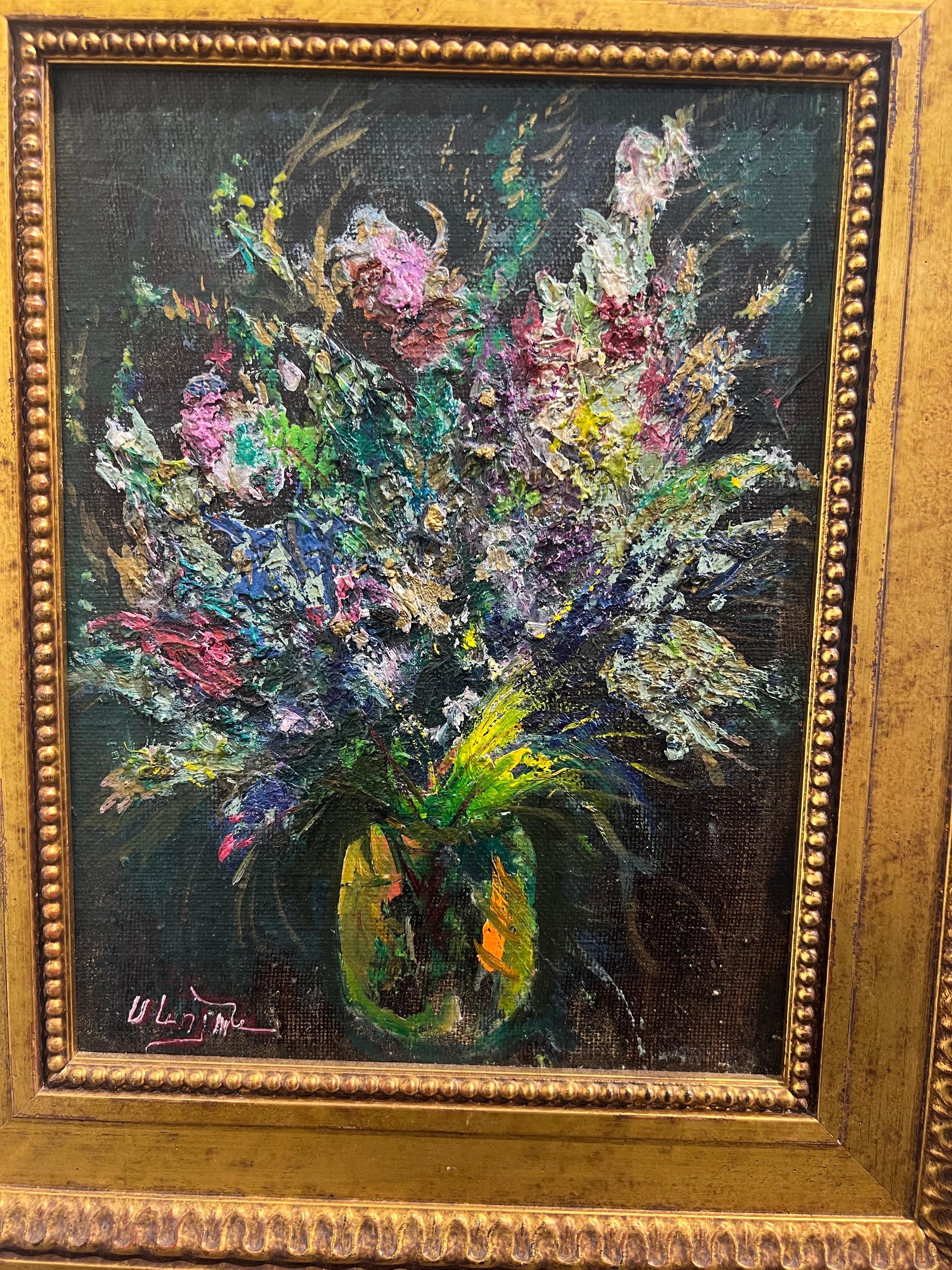 Contemporary flower bouquet on canvas. For Sale 1