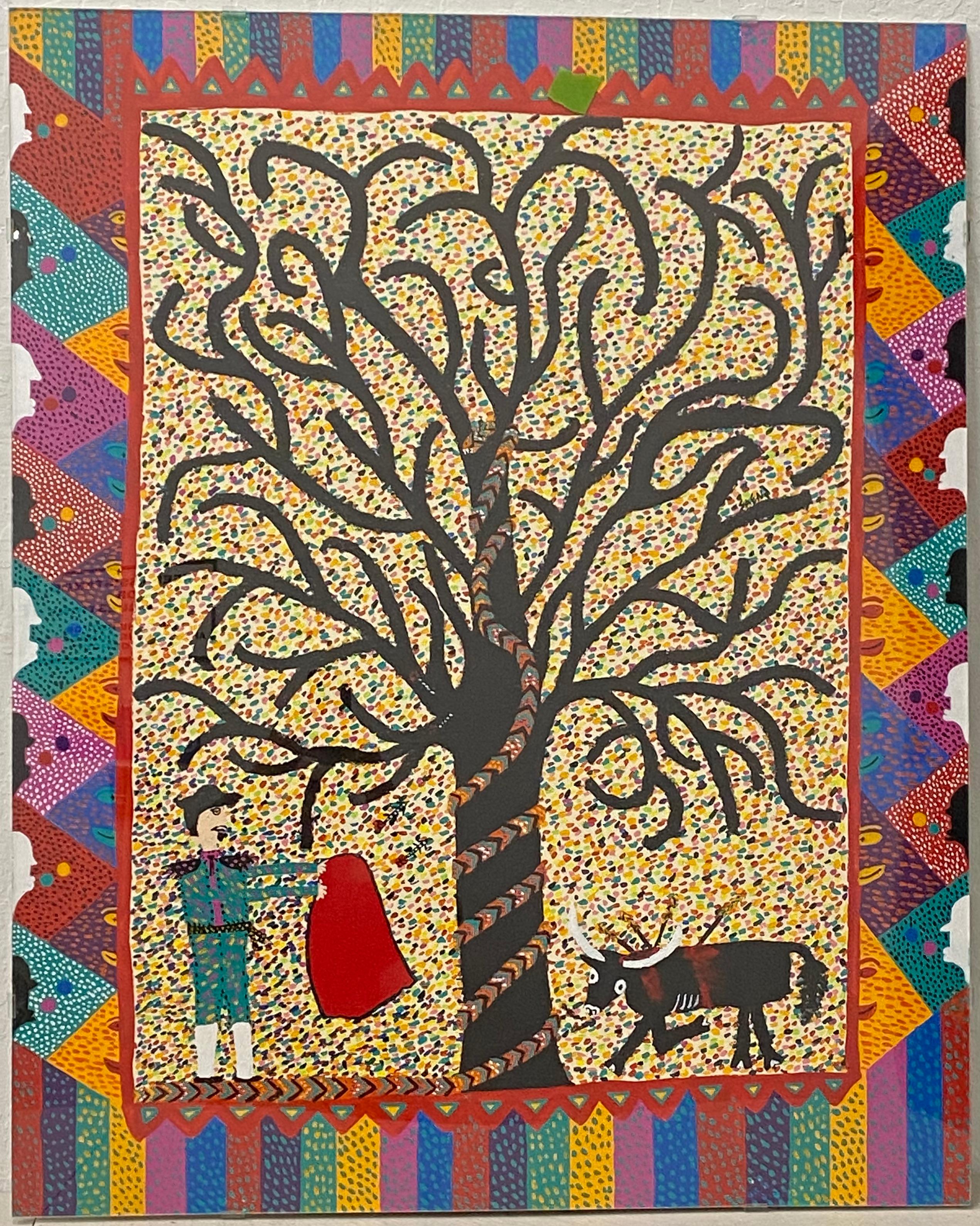 Contemporary Folk Art "Adam and Eve" Painting by Saenz