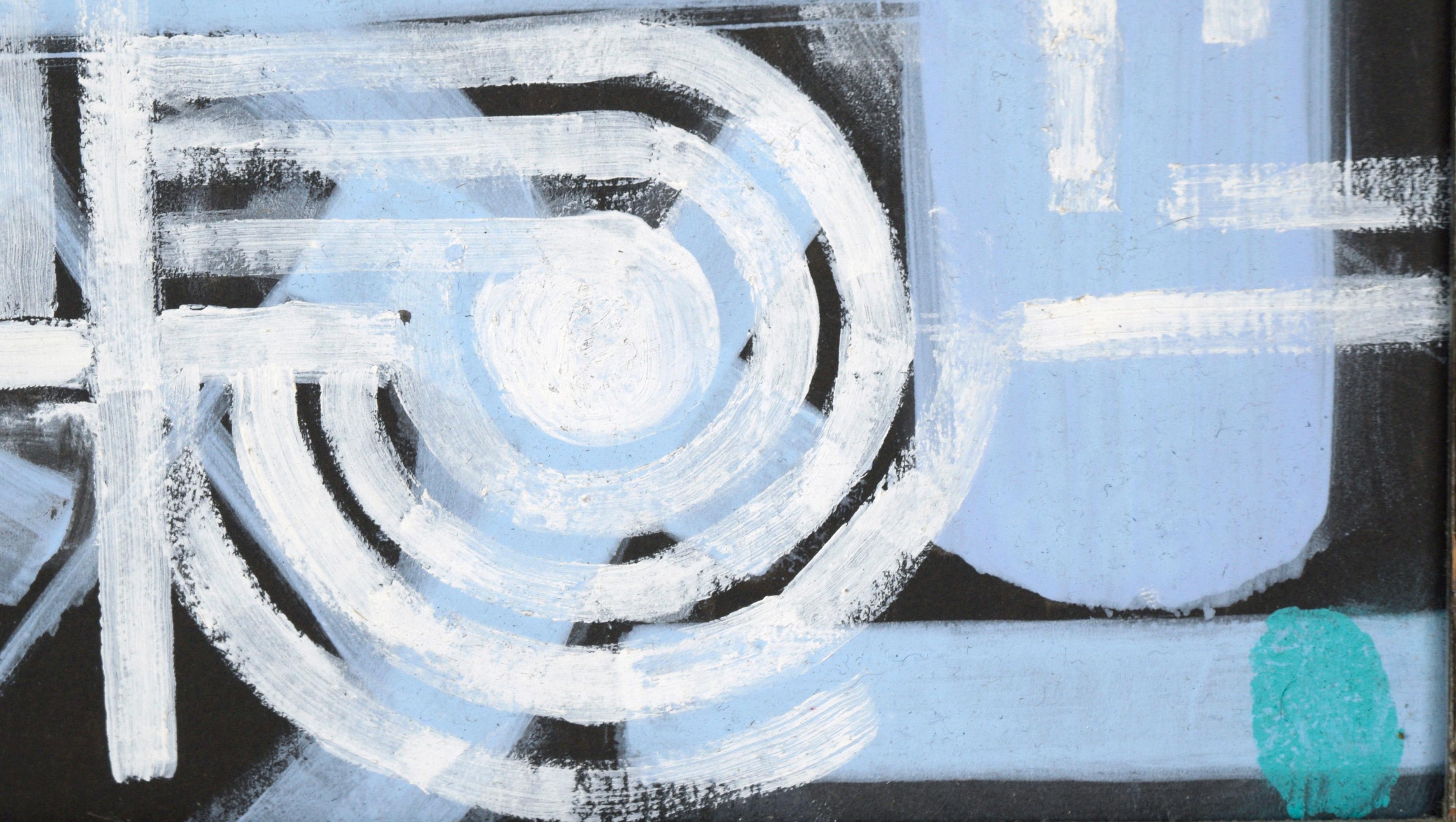 Contemporary Geometric Abstract Painting - White and Blue Pathways over Black im Angebot 8