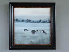 Contemporary Landscape Oil Painting - Friesians in the Mist