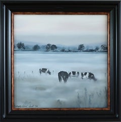 Peinture à l'huile contemporaine représentant un paysage - Des Frisons dans la brume