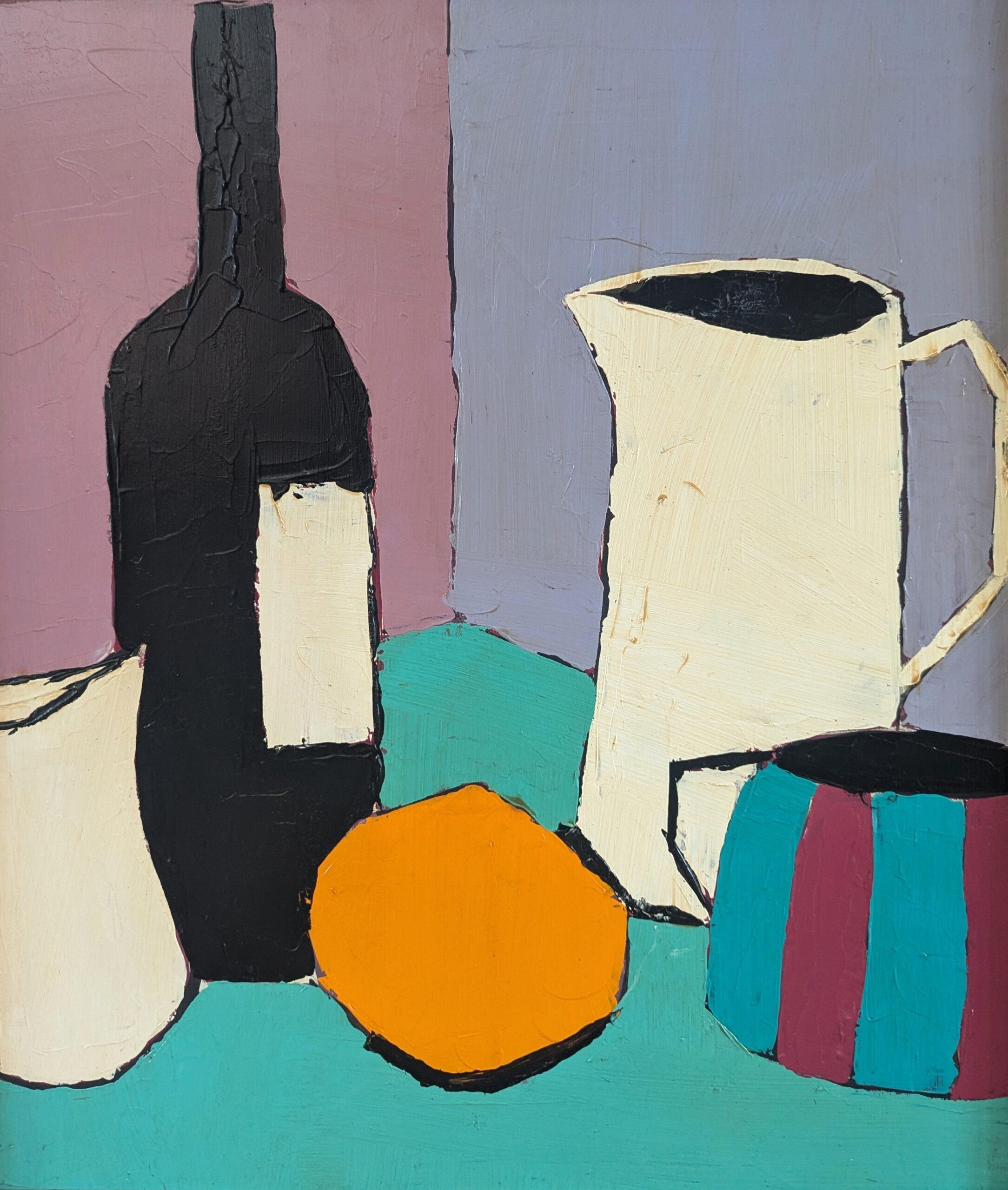 Pintura al óleo original contemporánea y moderna sobre naturaleza muerta - La taza a rayas 3