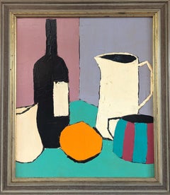 Pintura al óleo original contemporánea y moderna sobre naturaleza muerta - La taza a rayas