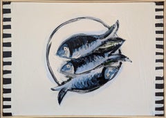 Contemporary Modernist Style Still Life Acrylic Painting - Fish on a Plate